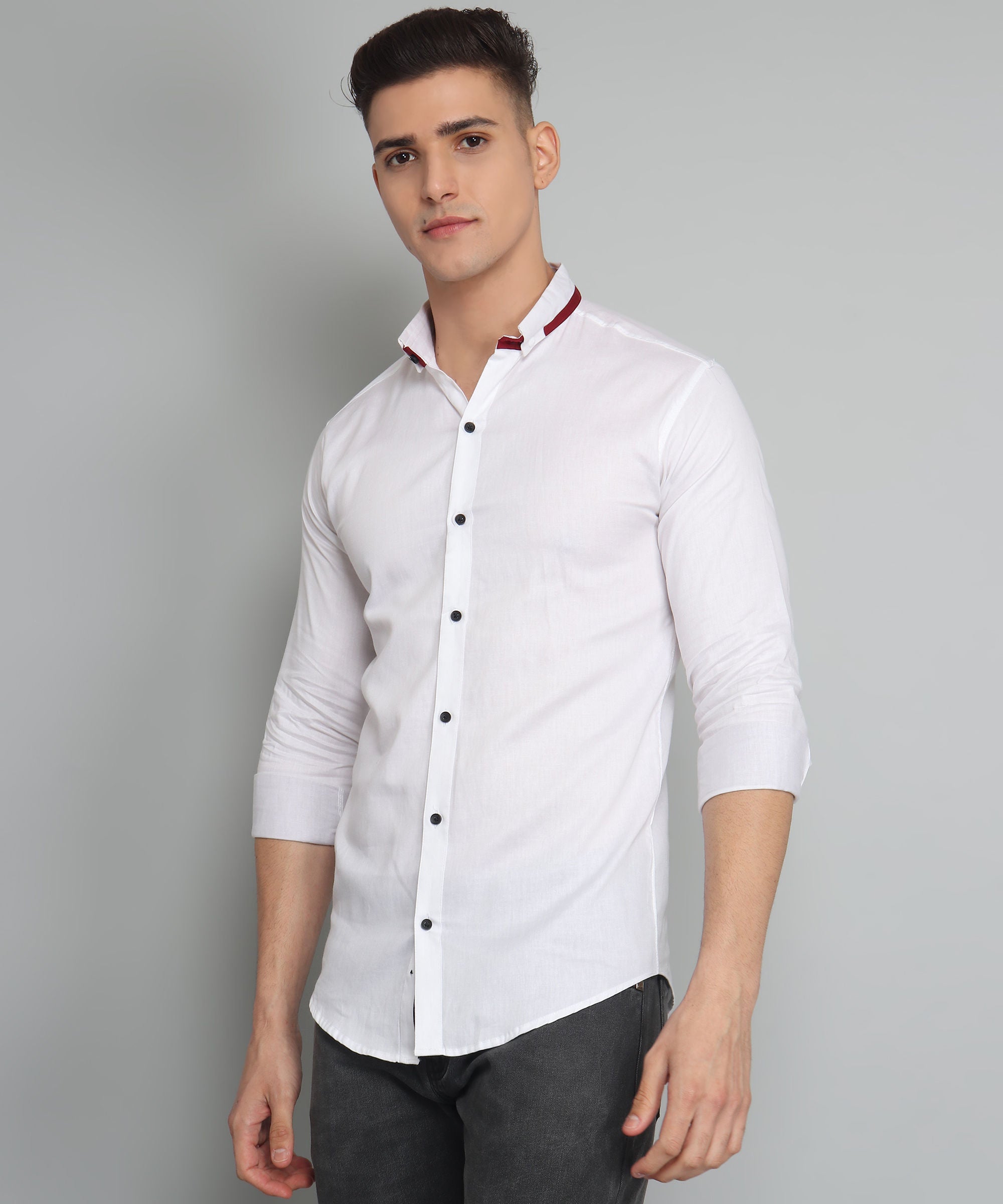 Rough Premium White Solid Casual Cotton Dress Shirt For Men