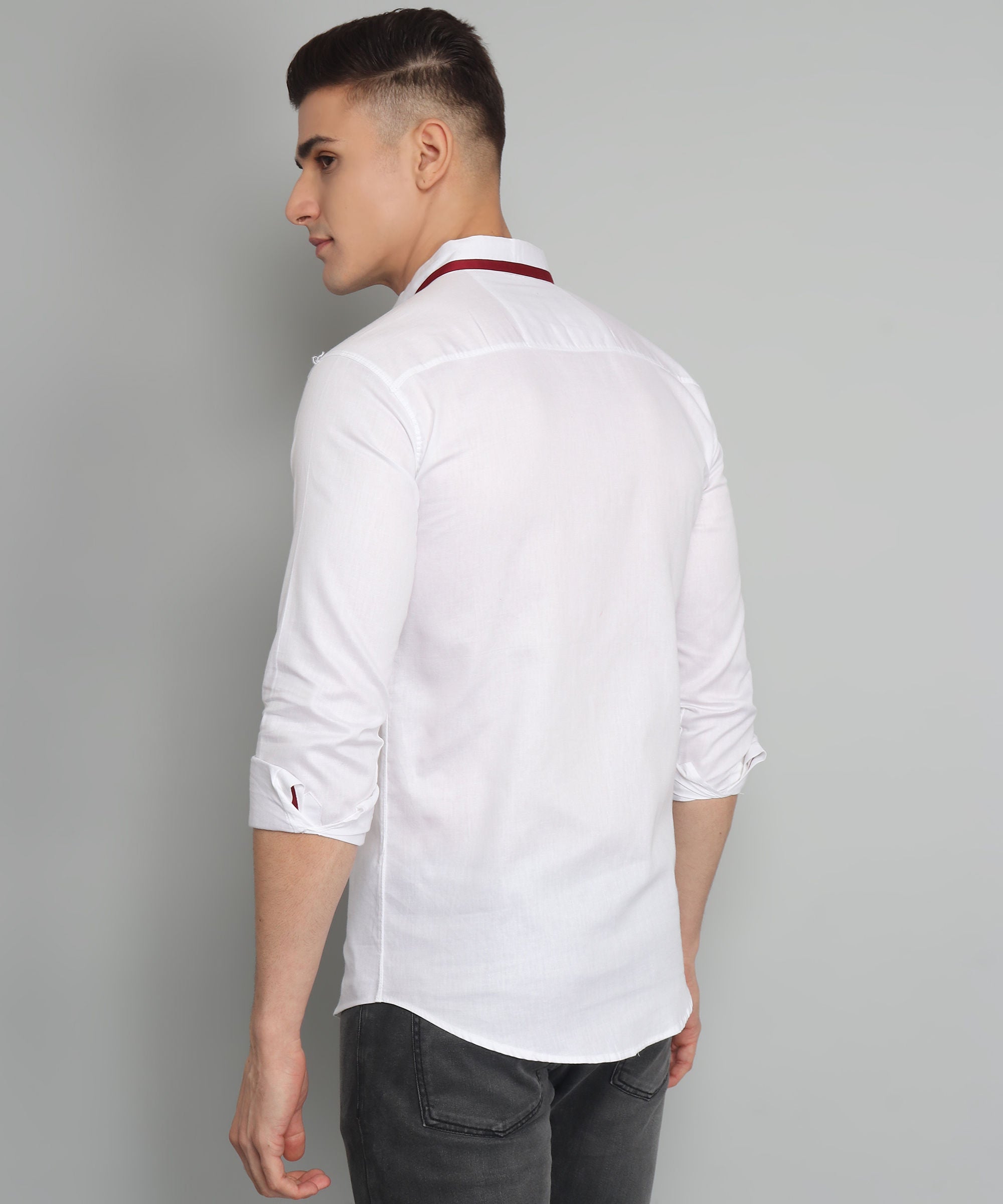 Rough Premium White Solid Casual Cotton Dress Shirt For Men