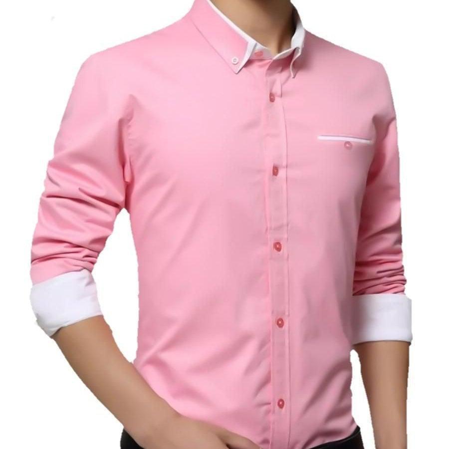 Exclusive Designer Pink Cotton Casual Solid Shirt for Men - TryBuy® USA🇺🇸
