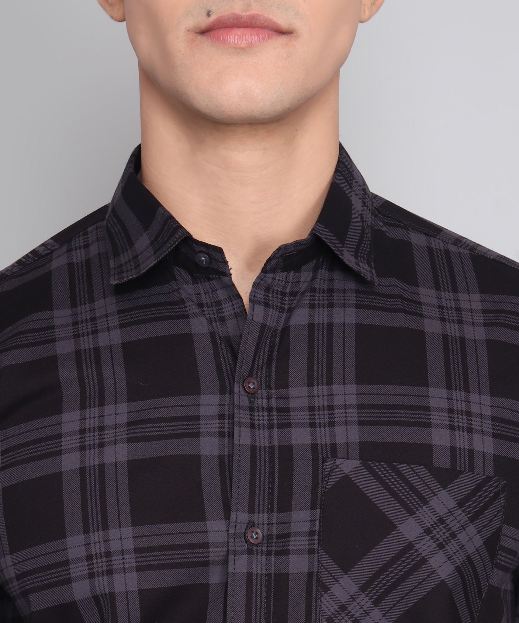 Exclusive TryBuy Premium Black Grey Check Cotton Casual Shirt for Men - TryBuy® USA🇺🇸