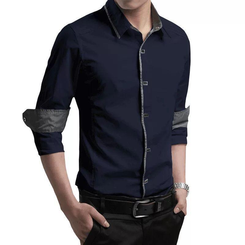 Trybuy Exclusive Navy Blue Cotton Casual Shirt for Men - TryBuy® USA🇺🇸