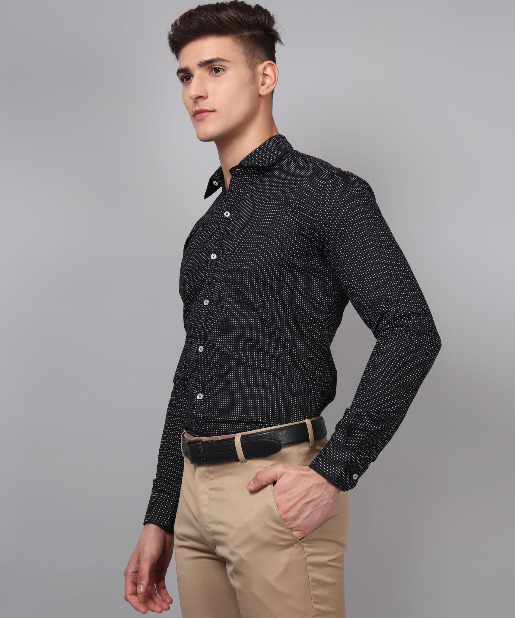 TryBuy Premium Pure Cotton Dot Printed Casual/Formal Black Shirt for Men - TryBuy® USA🇺🇸