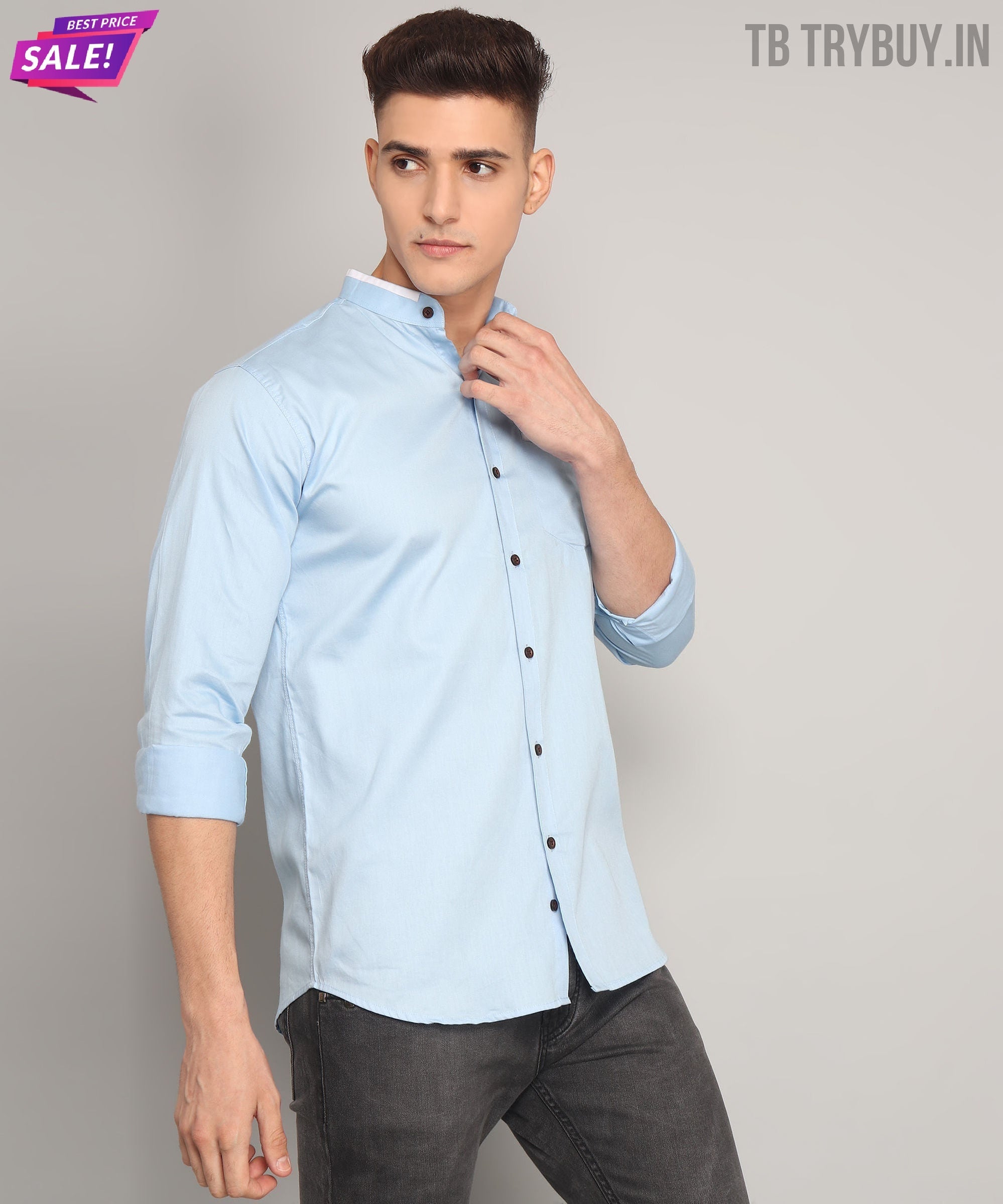 Mandarin Sky Blue Men's Shirt