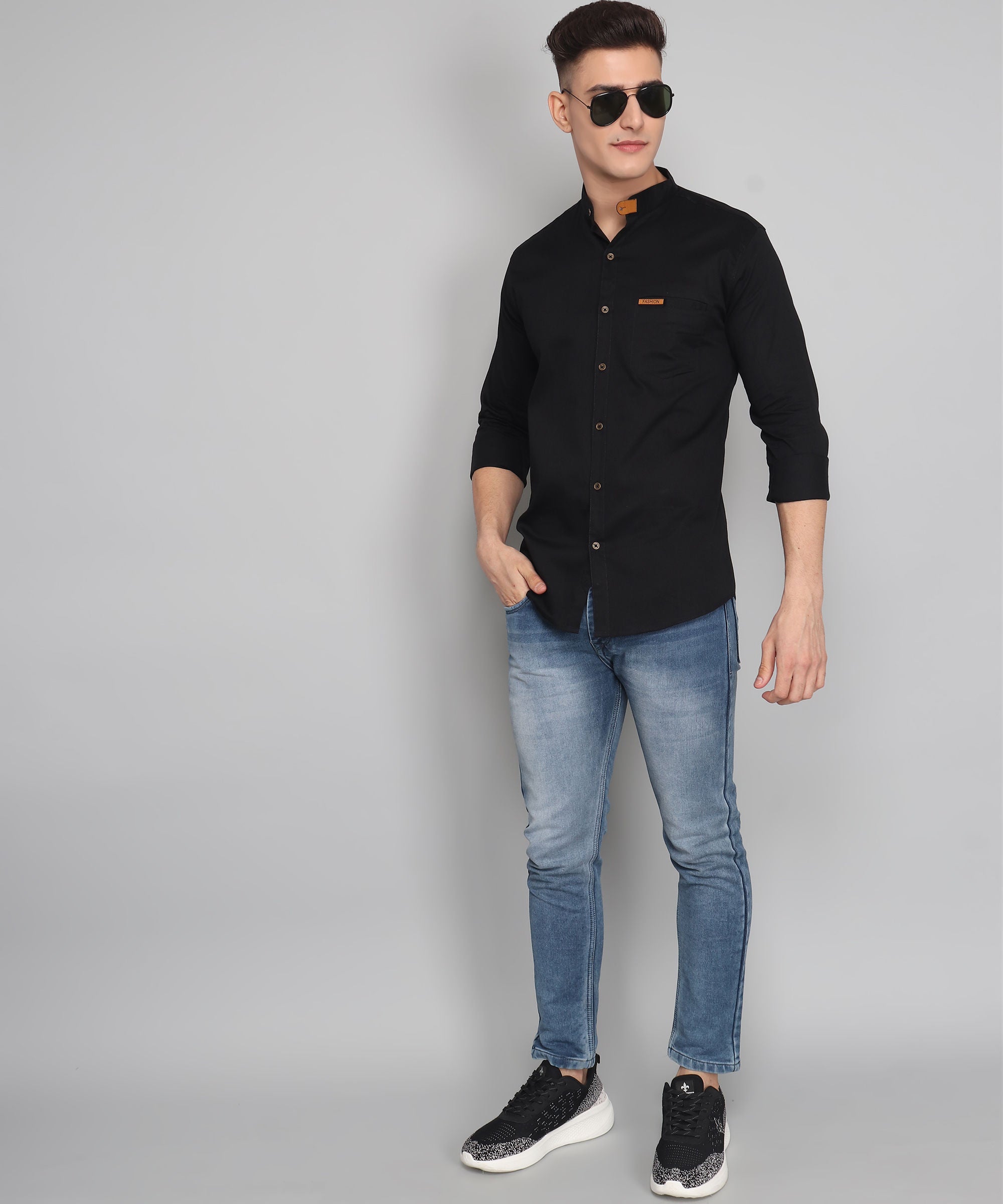 Black Solid Cotton shirt for men