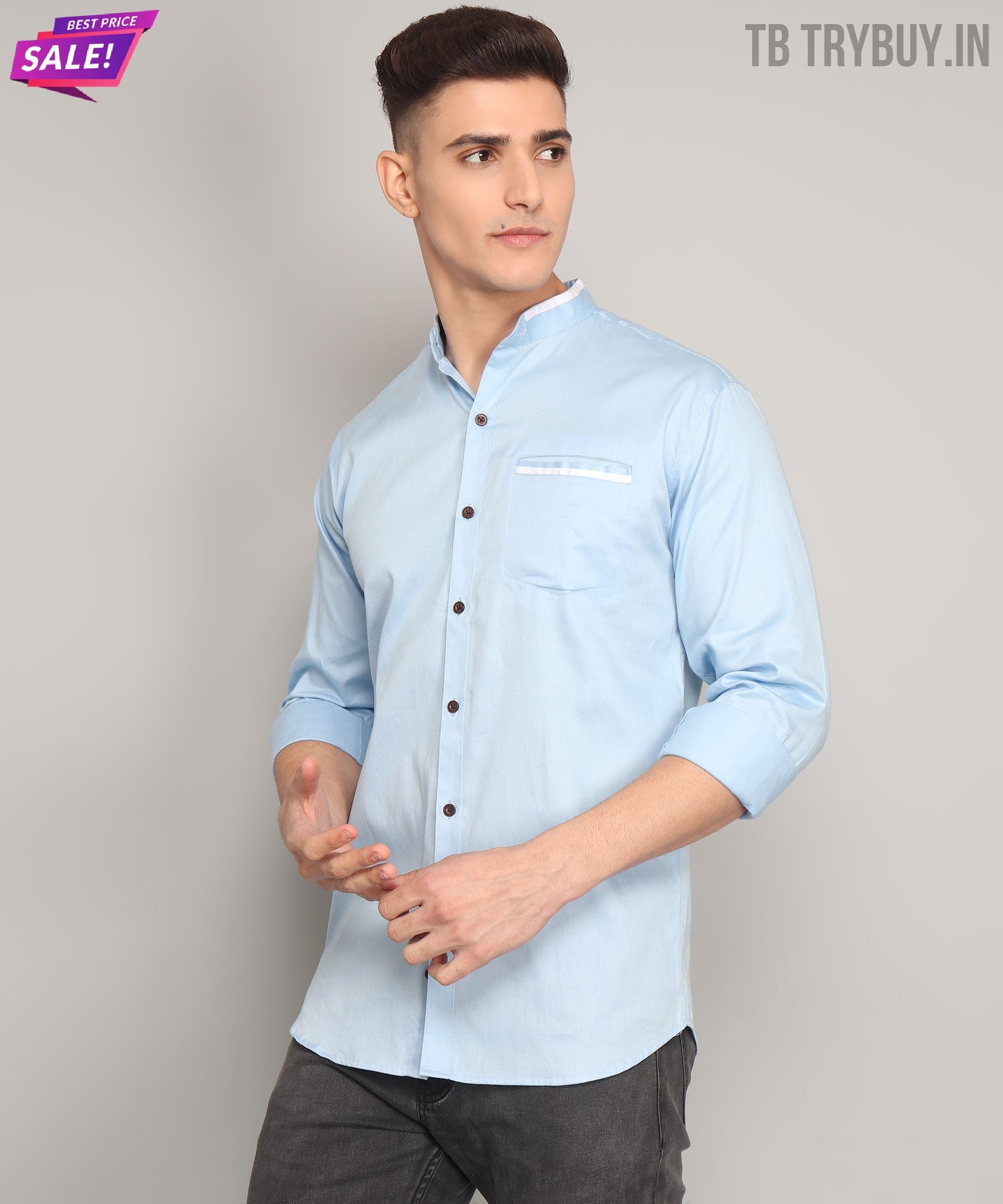 Mandarin Sky Blue Men's Shirt