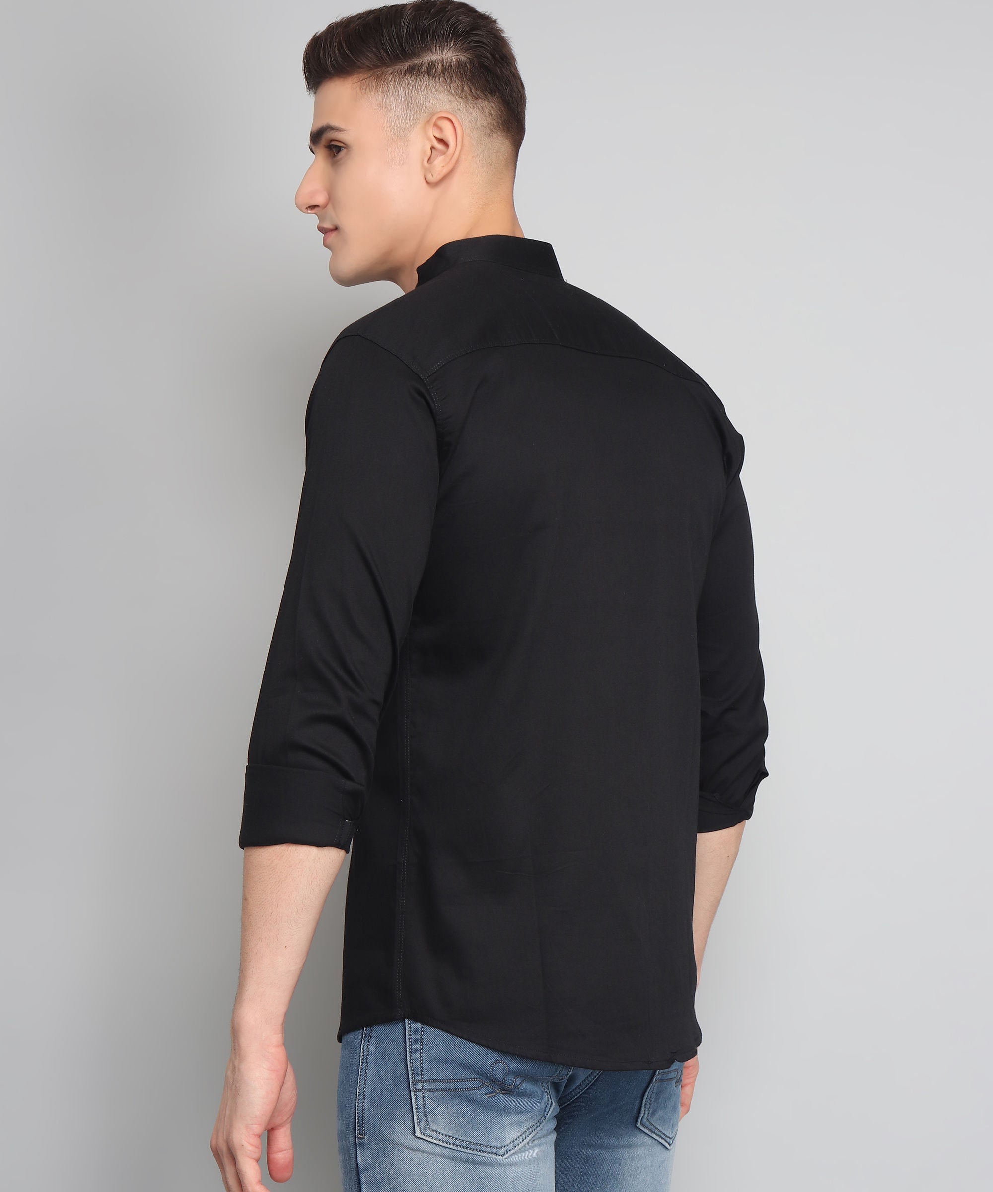 Black Solid Cotton shirt for men