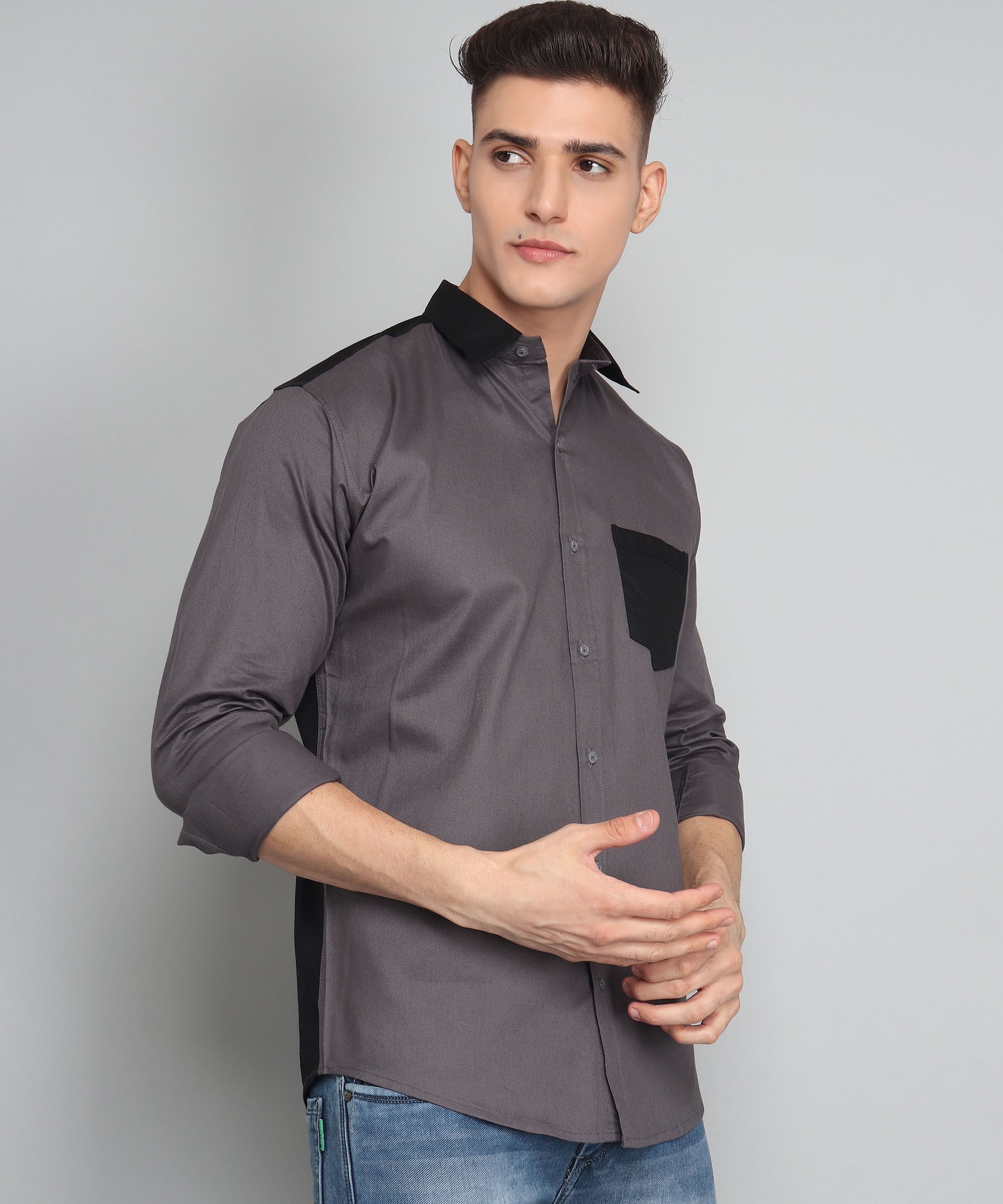 Grey Cotton Casual Shirt