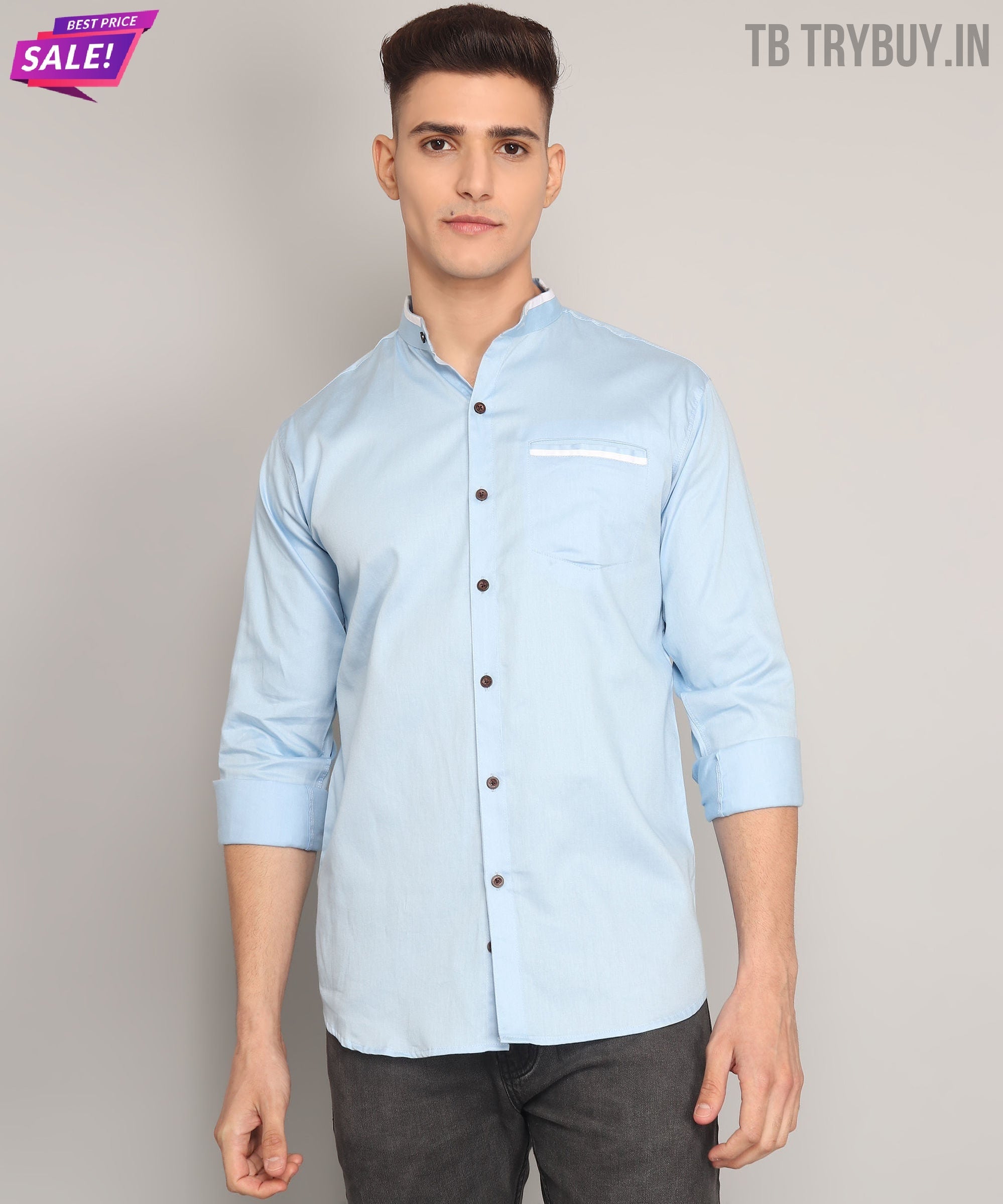 Mandarin Sky Blue Men's Shirt