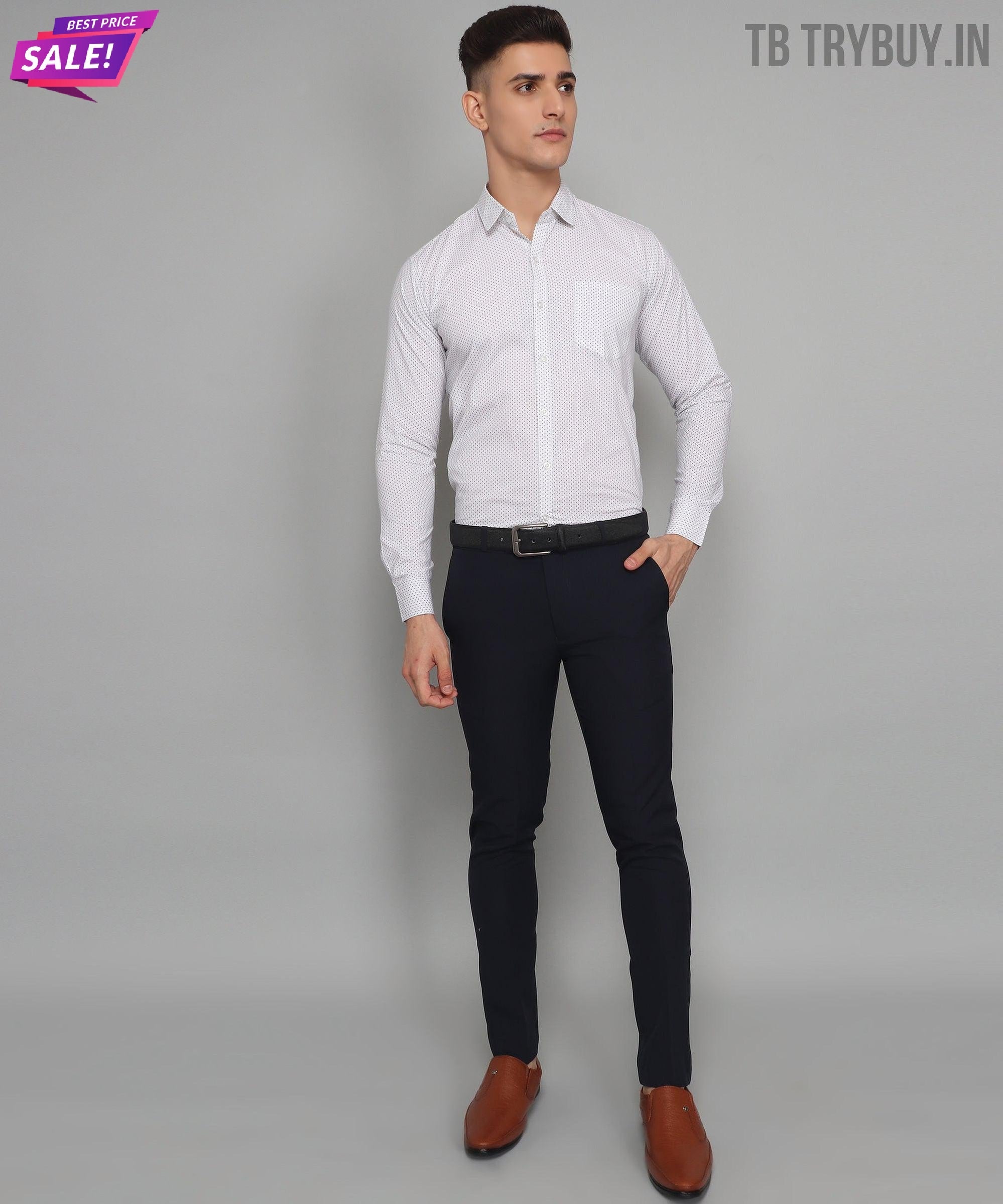 a man in a white shirt and black pants