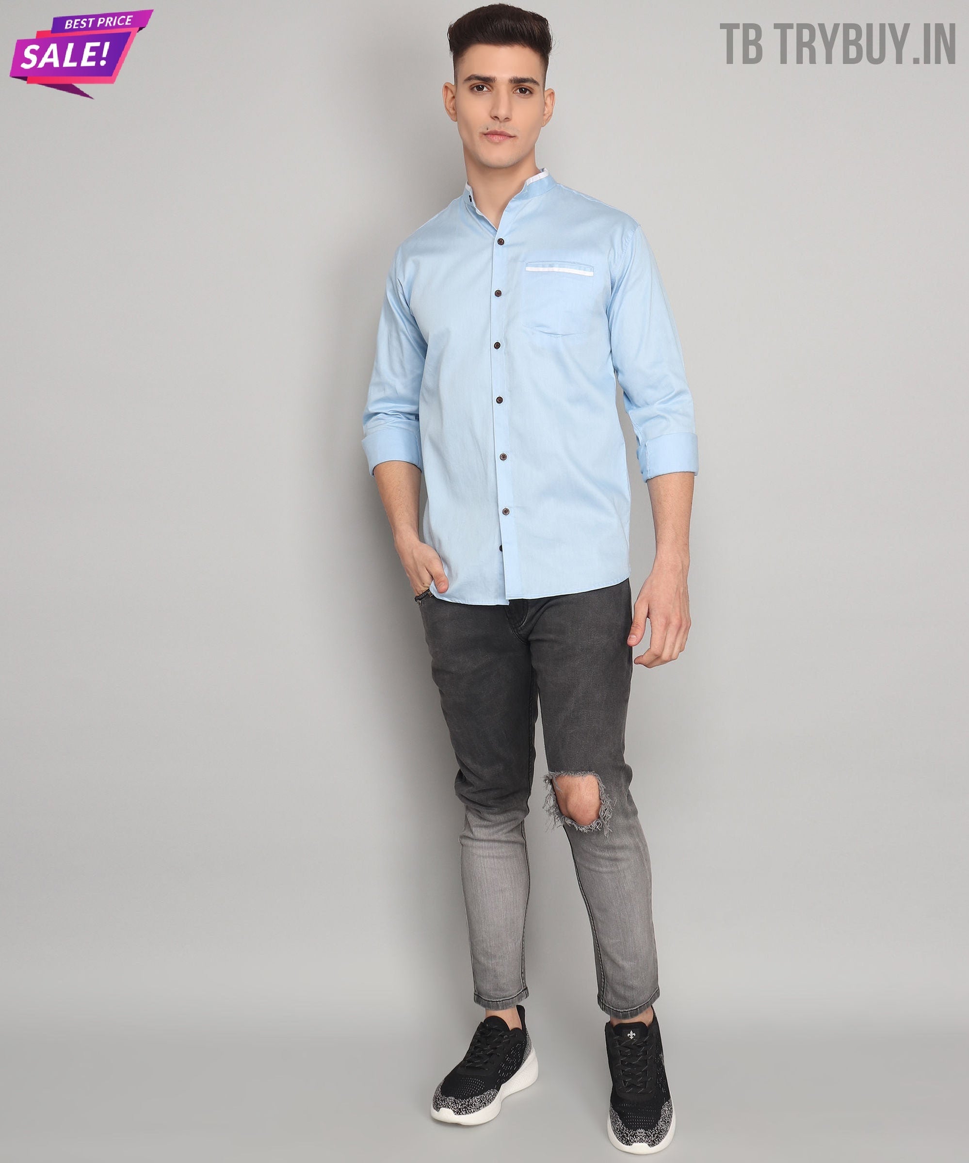 Mandarin Sky Blue Men's Shirt