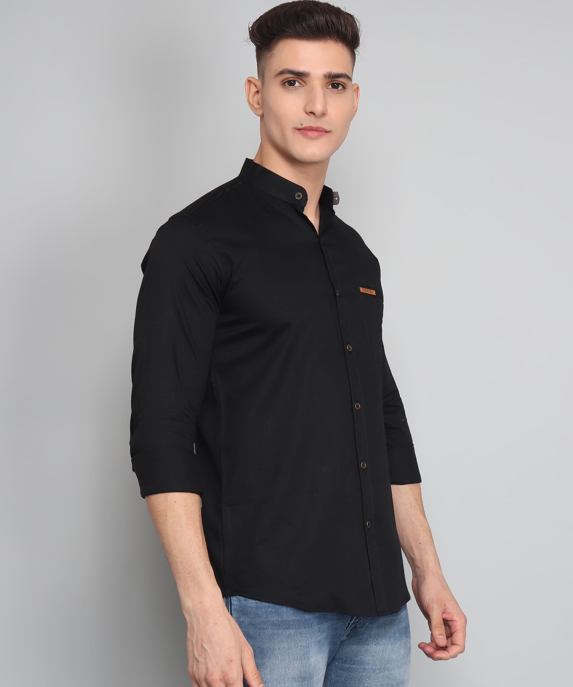 Black Solid Cotton shirt for men