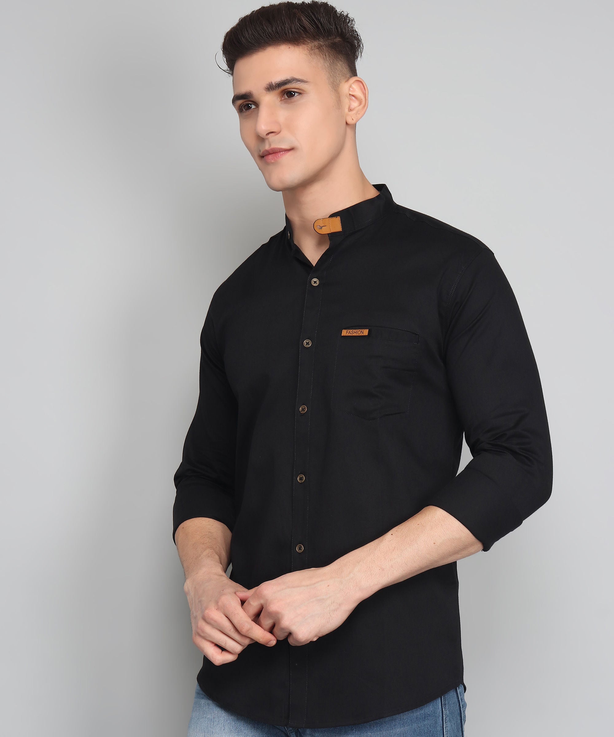 Black Solid Cotton shirt for men