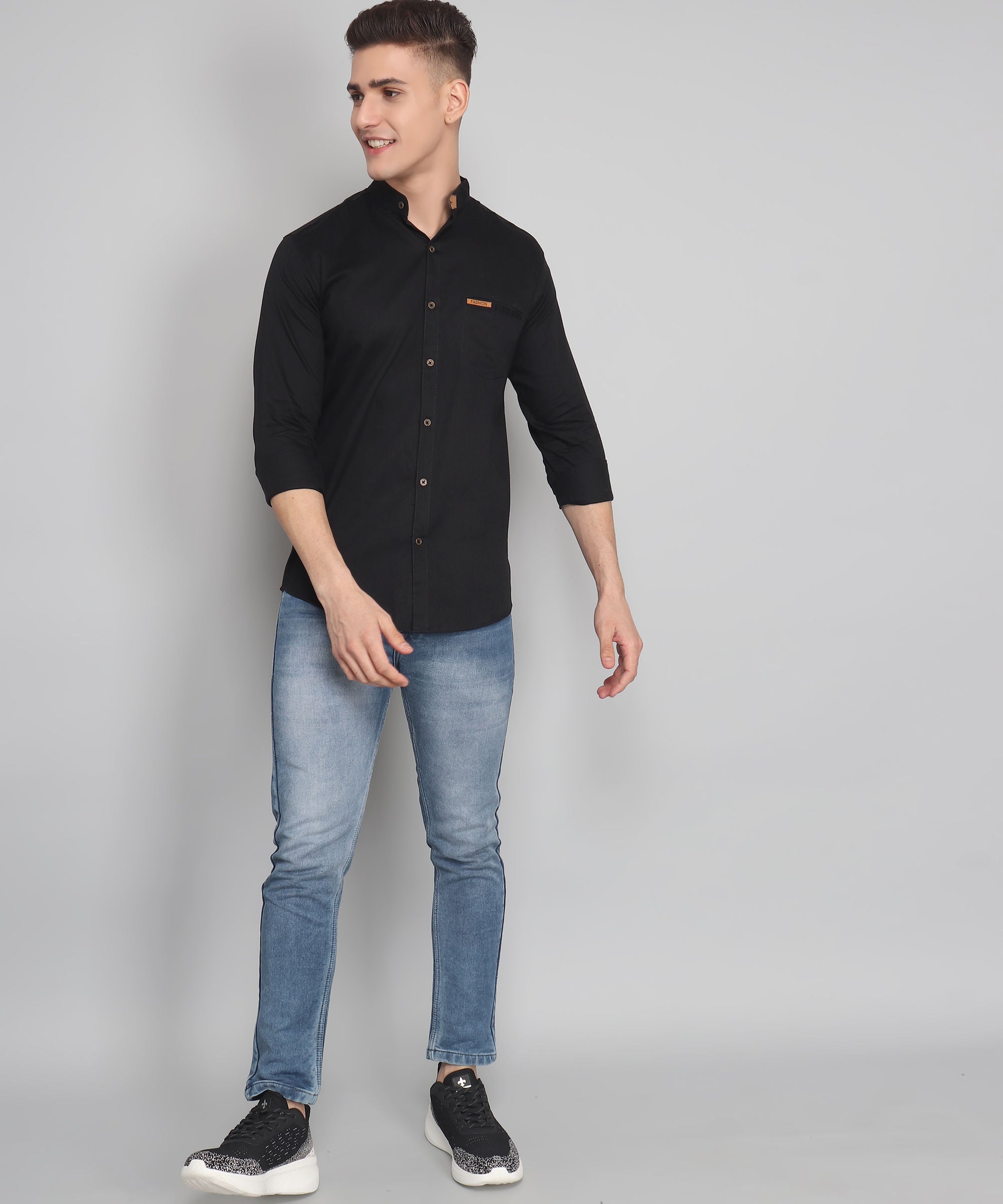 Black Solid Cotton shirt for men