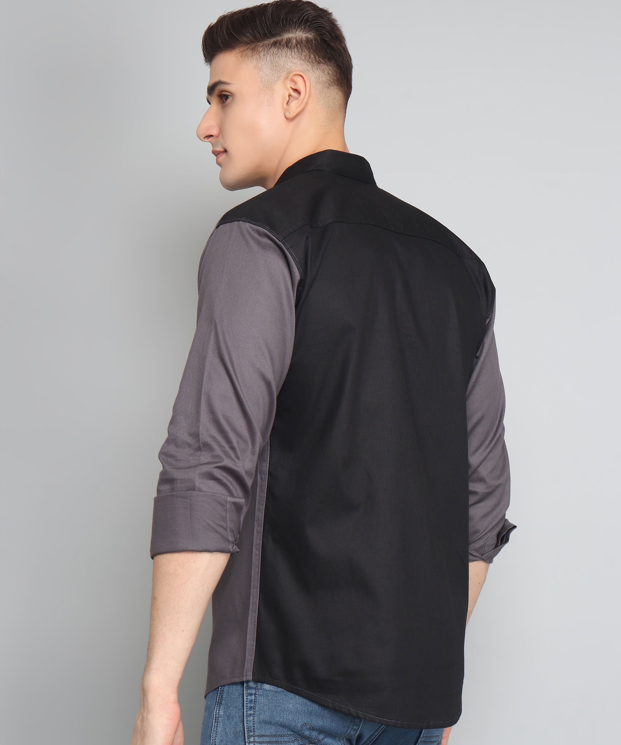 Grey Cotton Casual Shirt