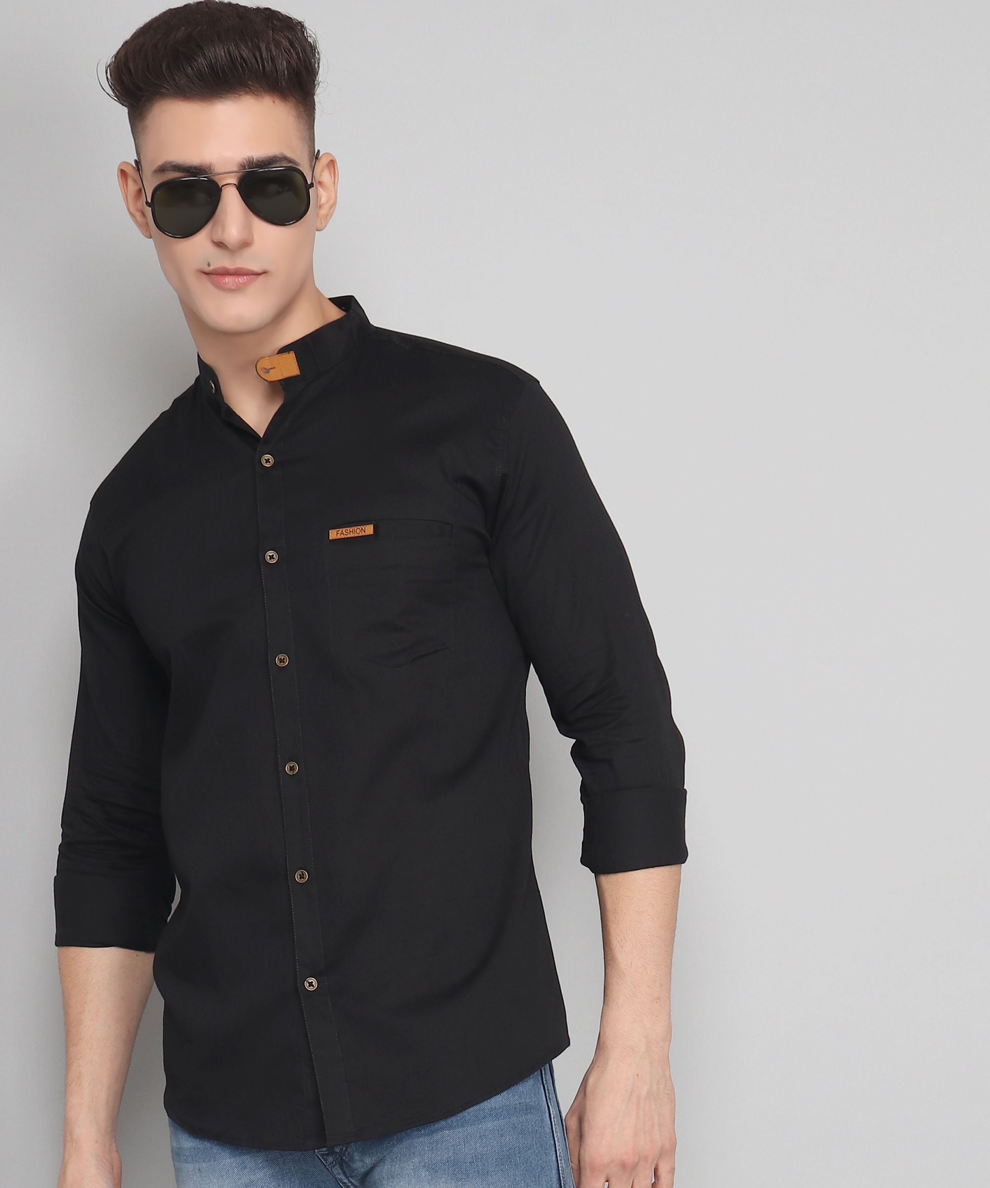 Black Solid Cotton shirt for men