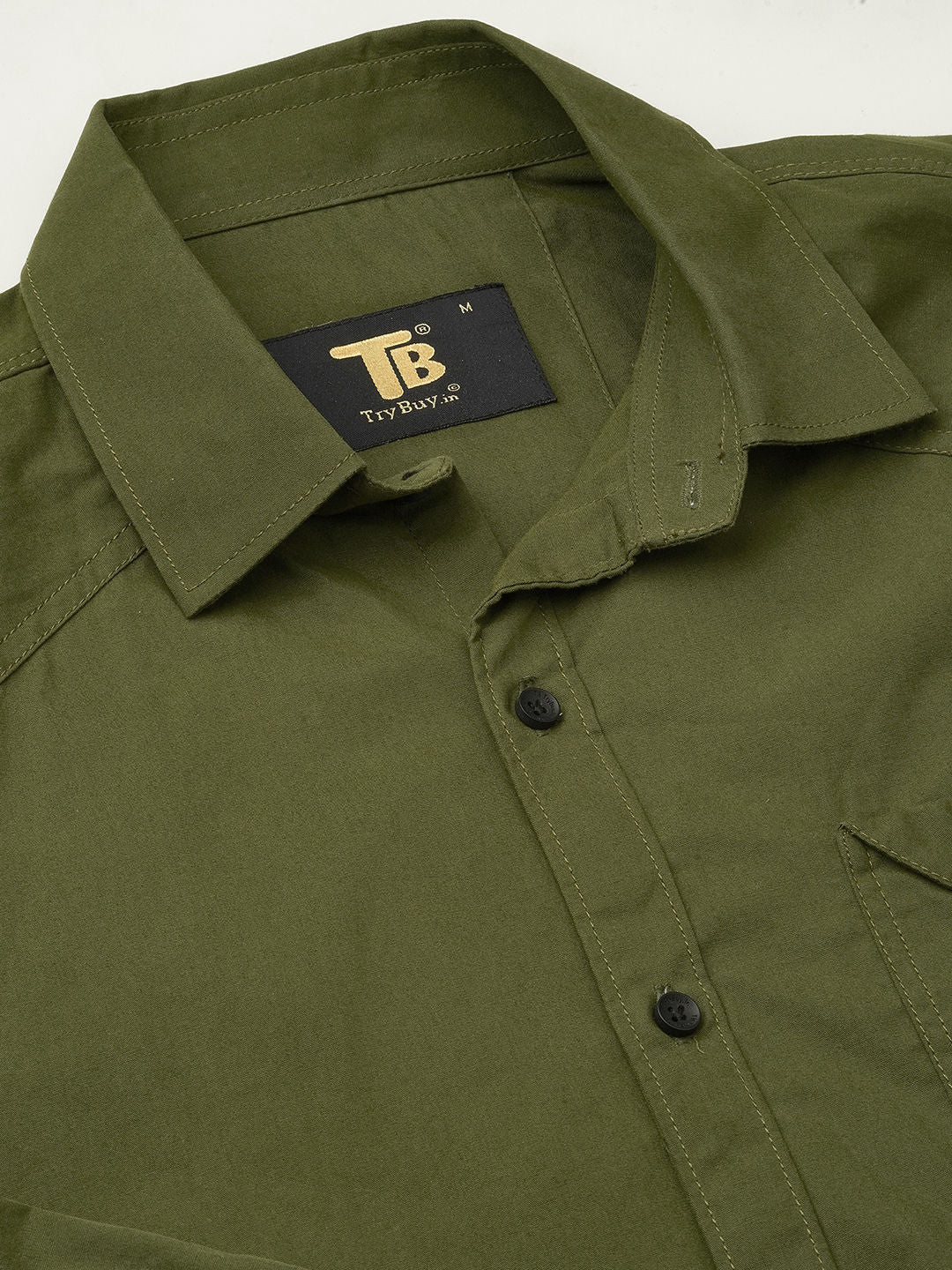 Angers Army Green Solid Cotton Shirts for Men