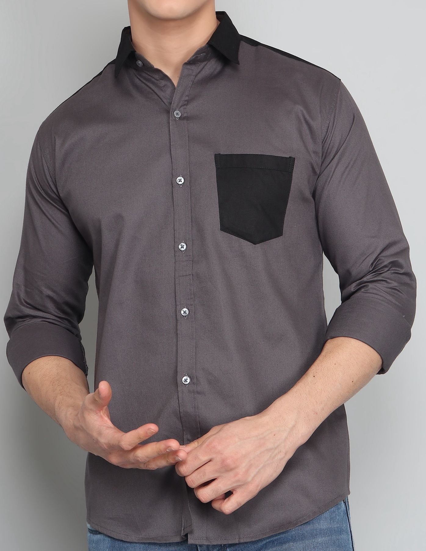 Grey Cotton Casual Shirt