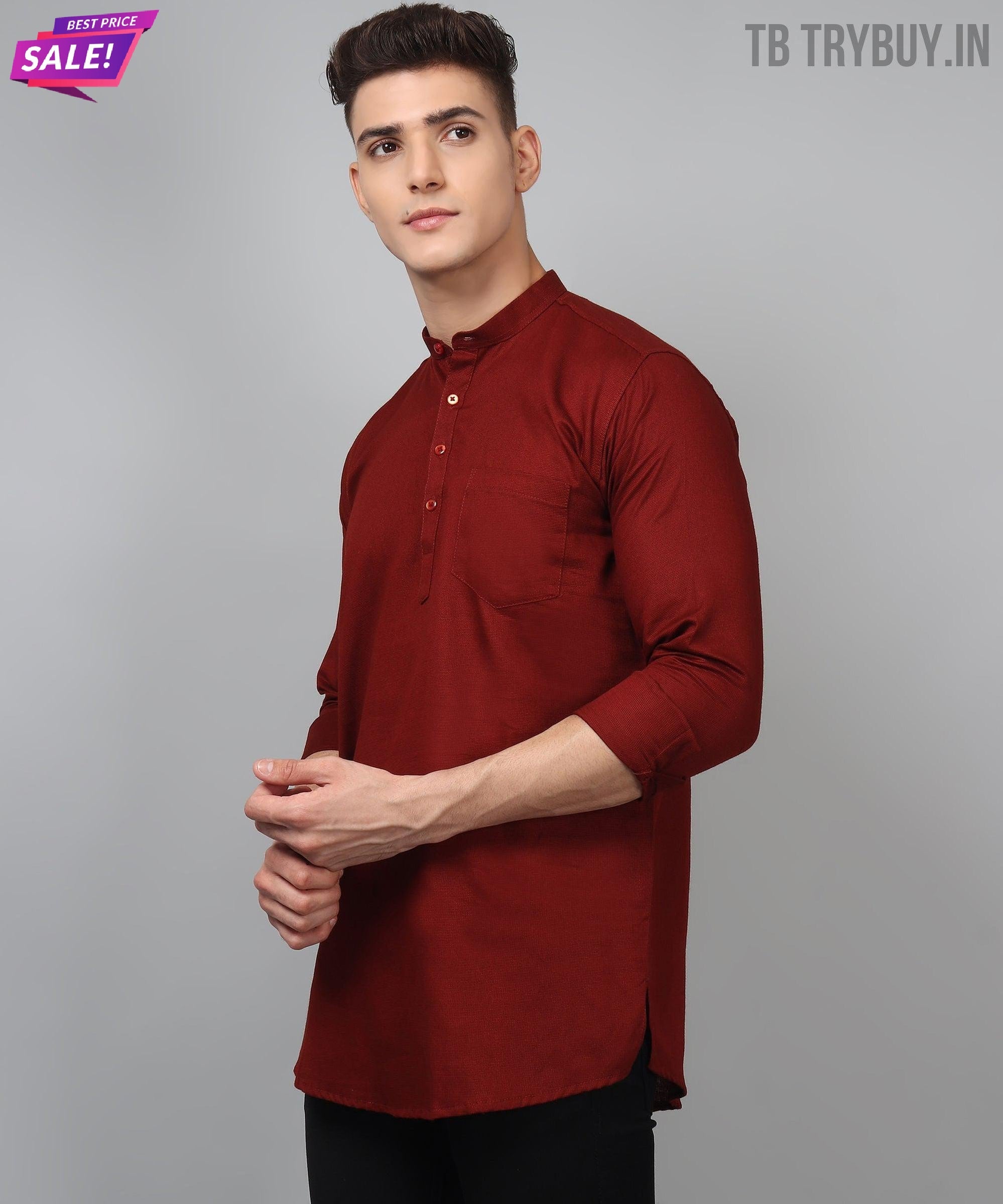 TryBuy Premium Maroon Ethnic Kurta for Men