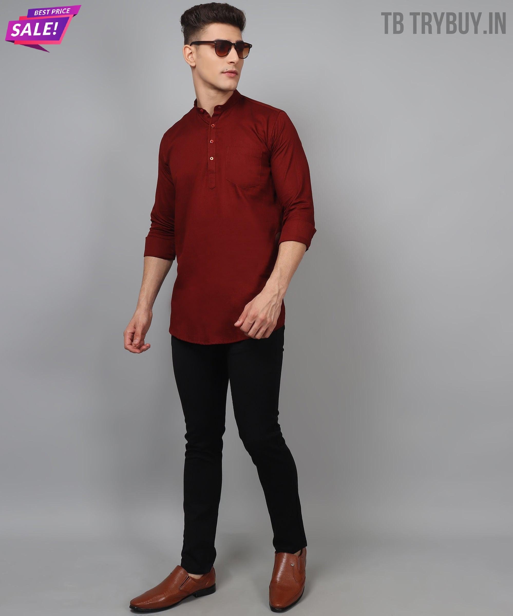 TryBuy Premium Maroon Ethnic Kurta for Men