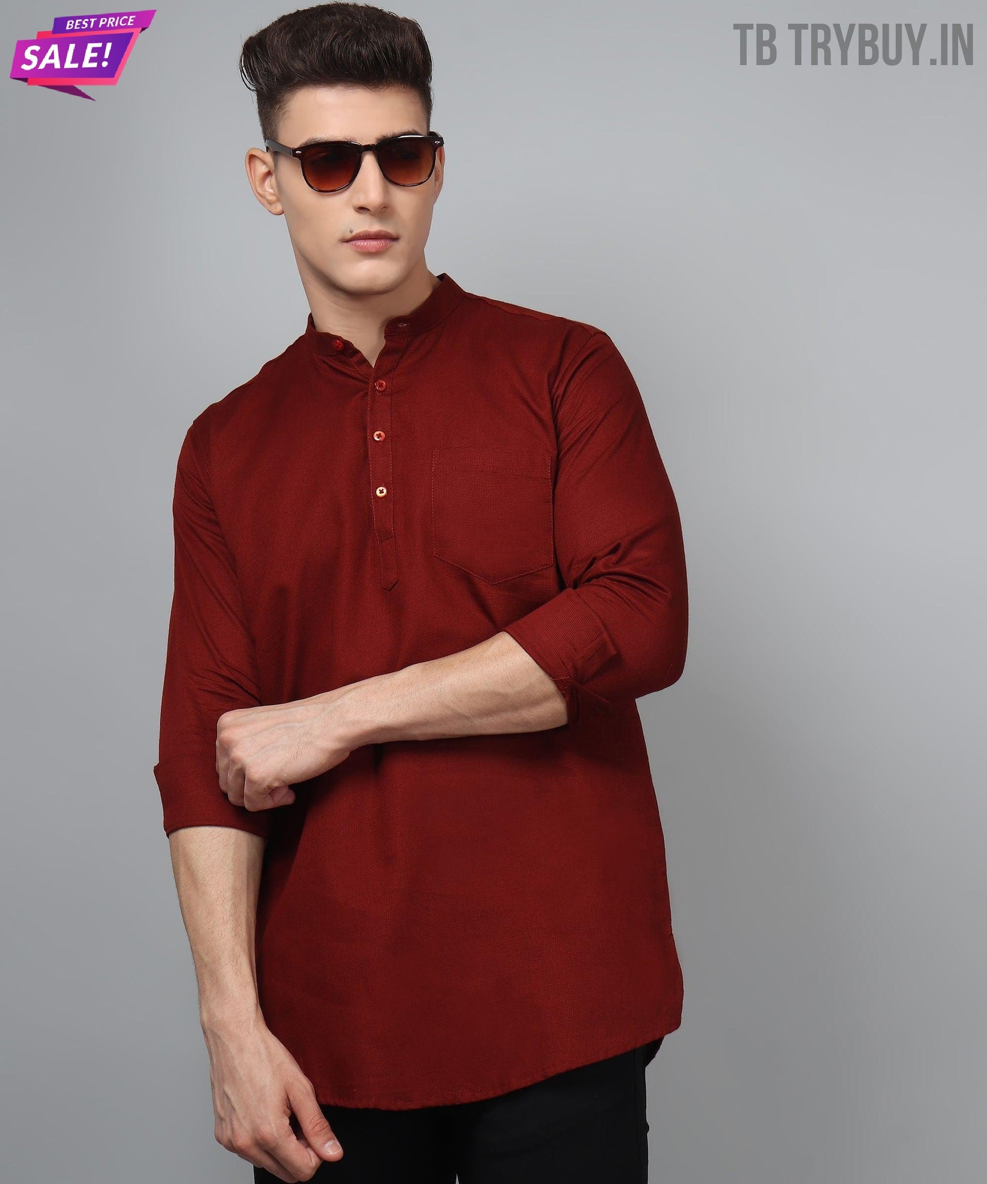 TryBuy Premium Maroon Ethnic Kurta for Men