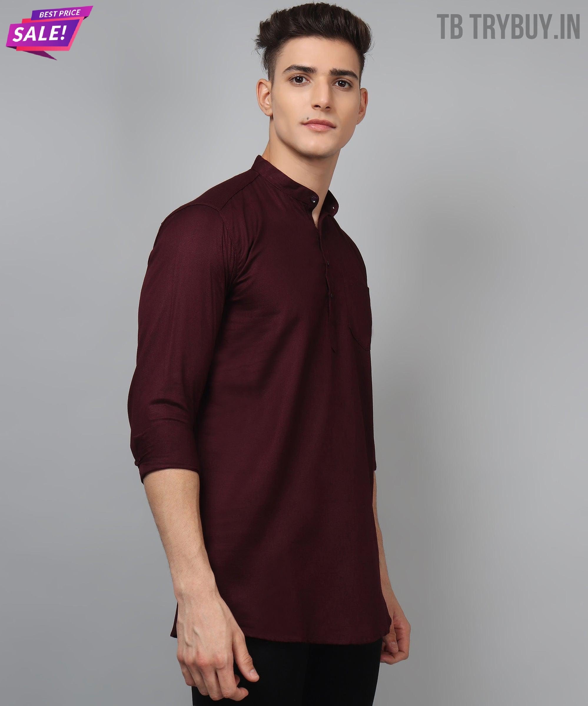 TryBuy Premium Fancy Fabulous Trendy Ethnic WineRed Kurta for Men