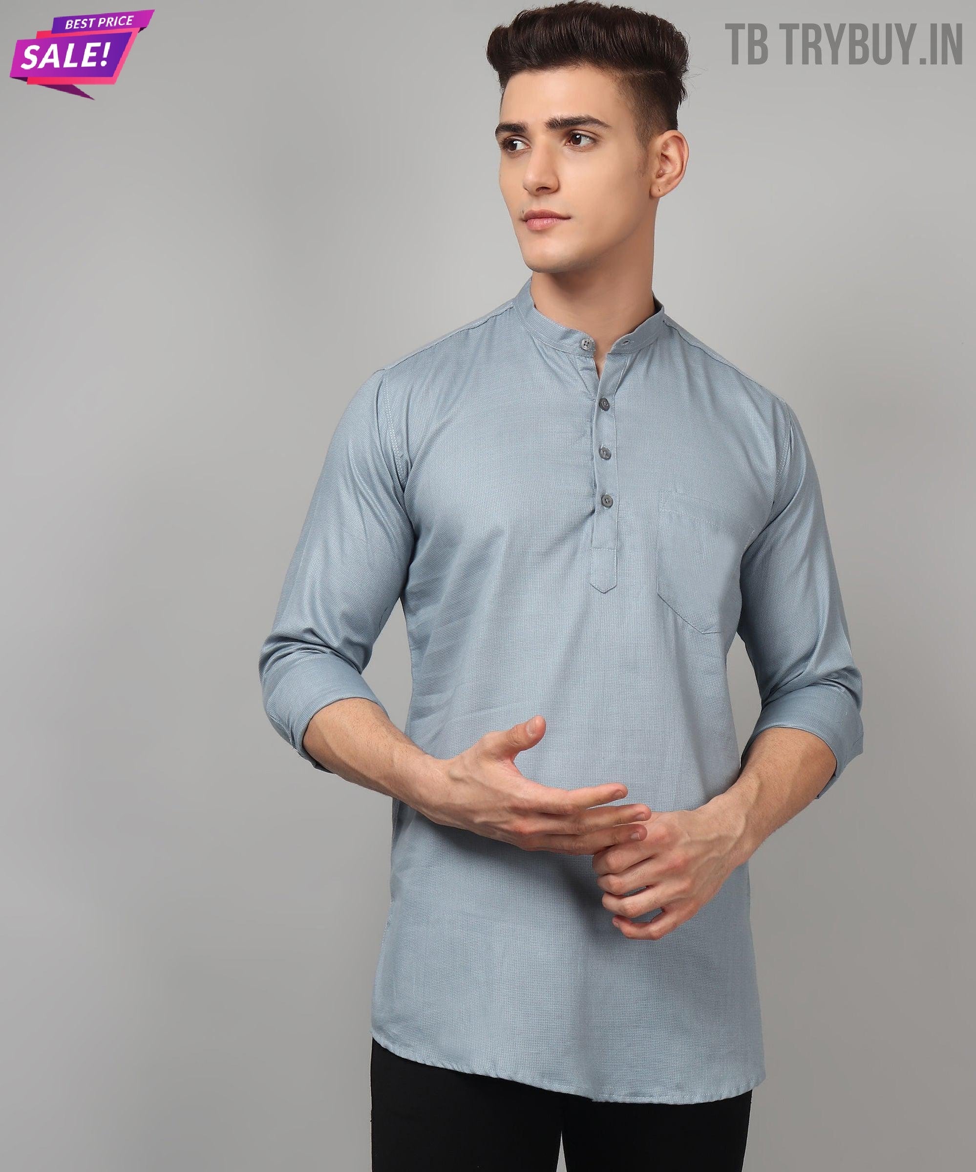 TryBuy Premium Fancy Fabulous Trendy Ethnic Grey Kurta for Men