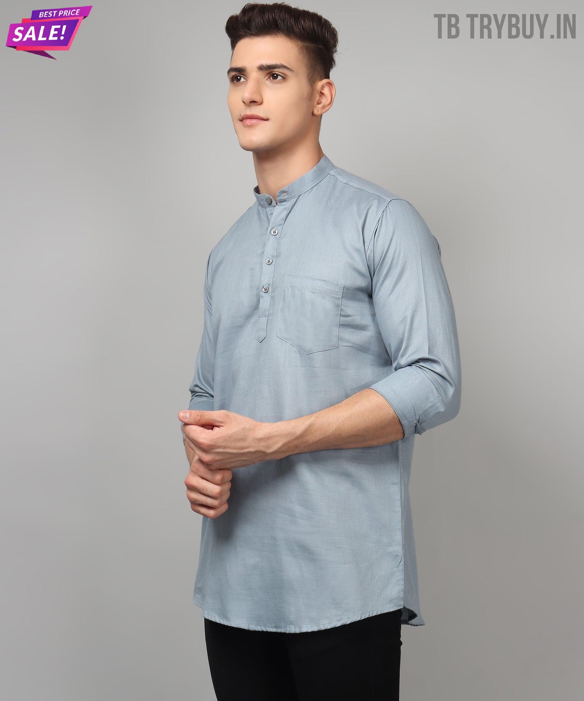 TryBuy Premium Fancy Fabulous Trendy Ethnic Grey Kurta for Men