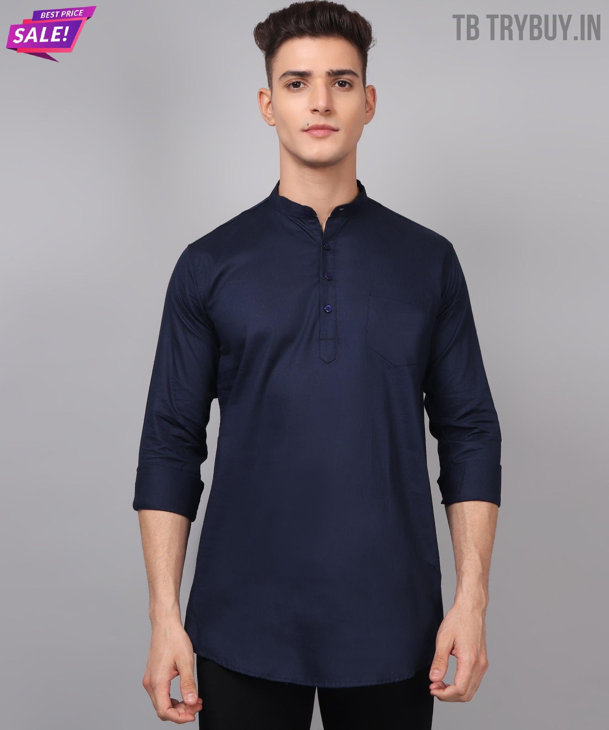 TryBuy Premium Ethnic Navy Blue Kurta for Men