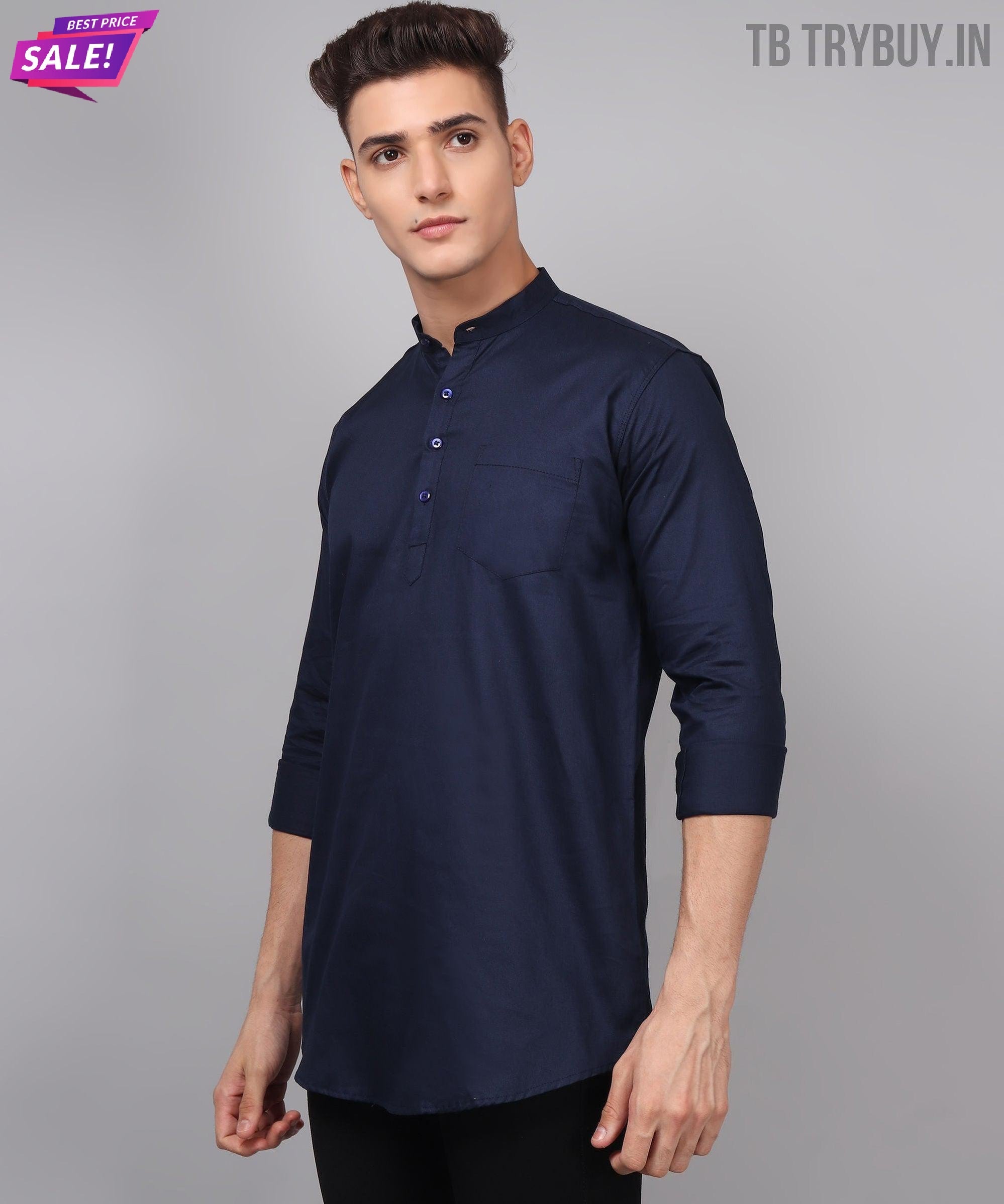 TryBuy Premium Ethnic Navy Blue Kurta for Men