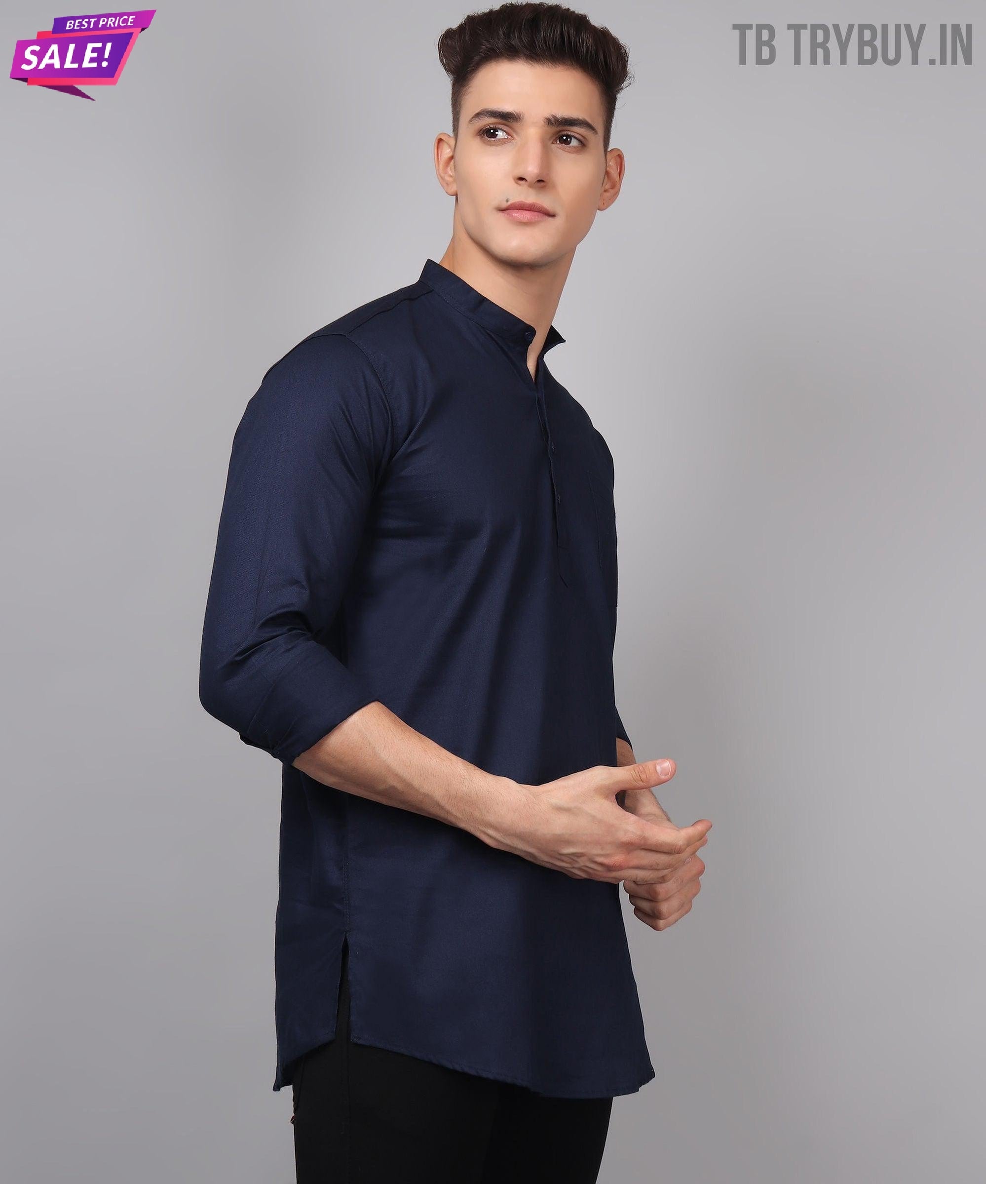 TryBuy Premium Ethnic Navy Blue Kurta for Men