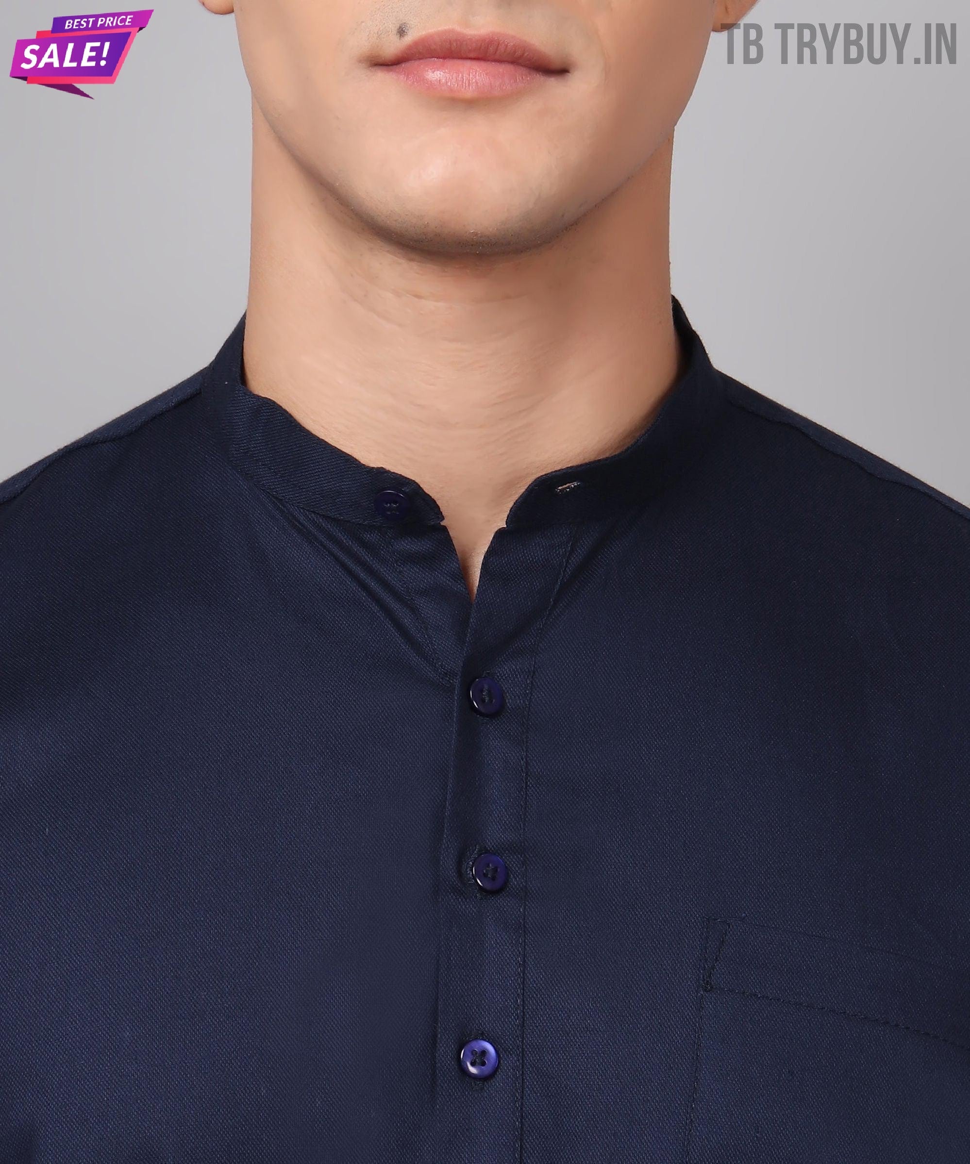 TryBuy Premium Ethnic Navy Blue Kurta for Men