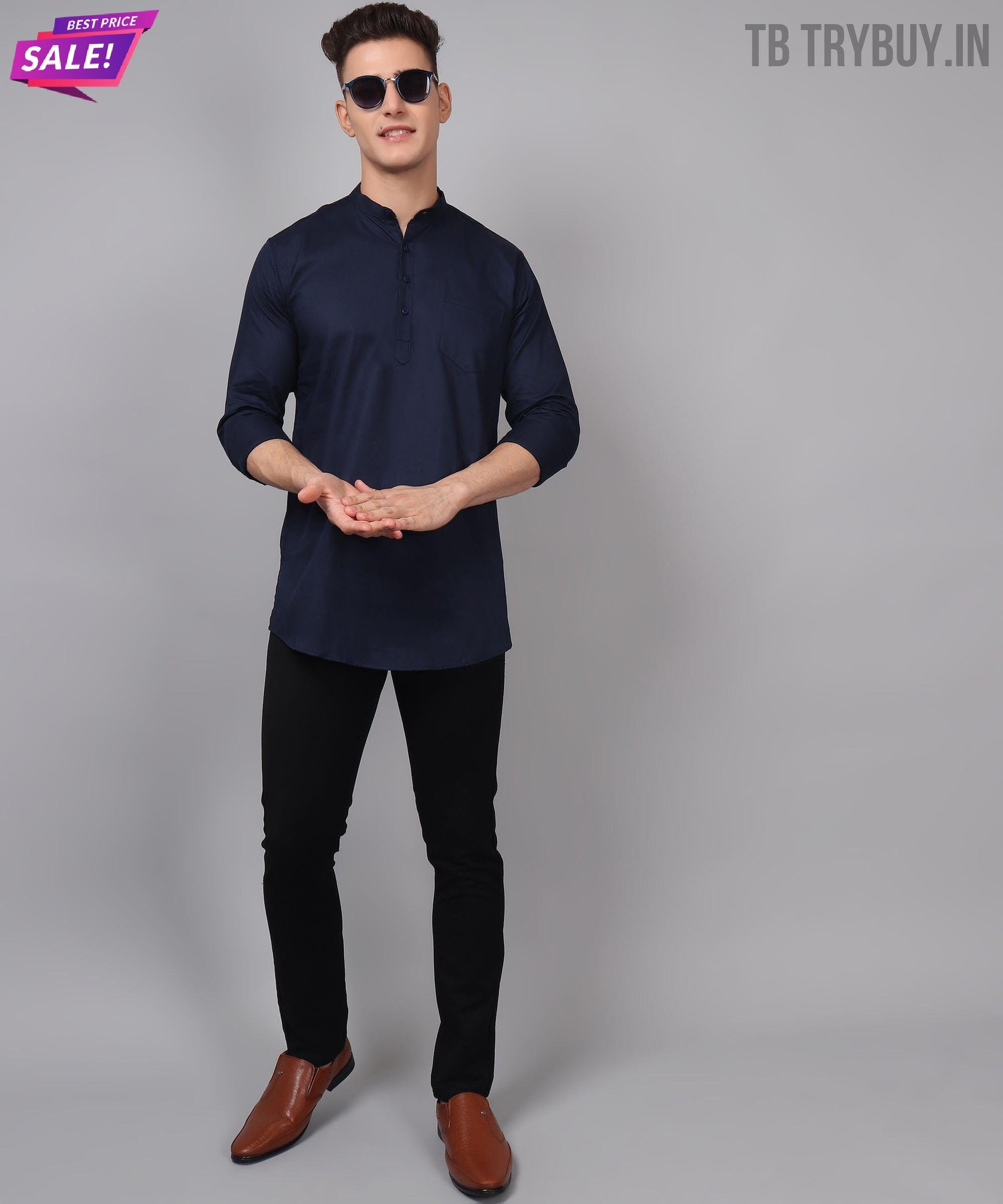 TryBuy Premium Ethnic Navy Blue Kurta for Men