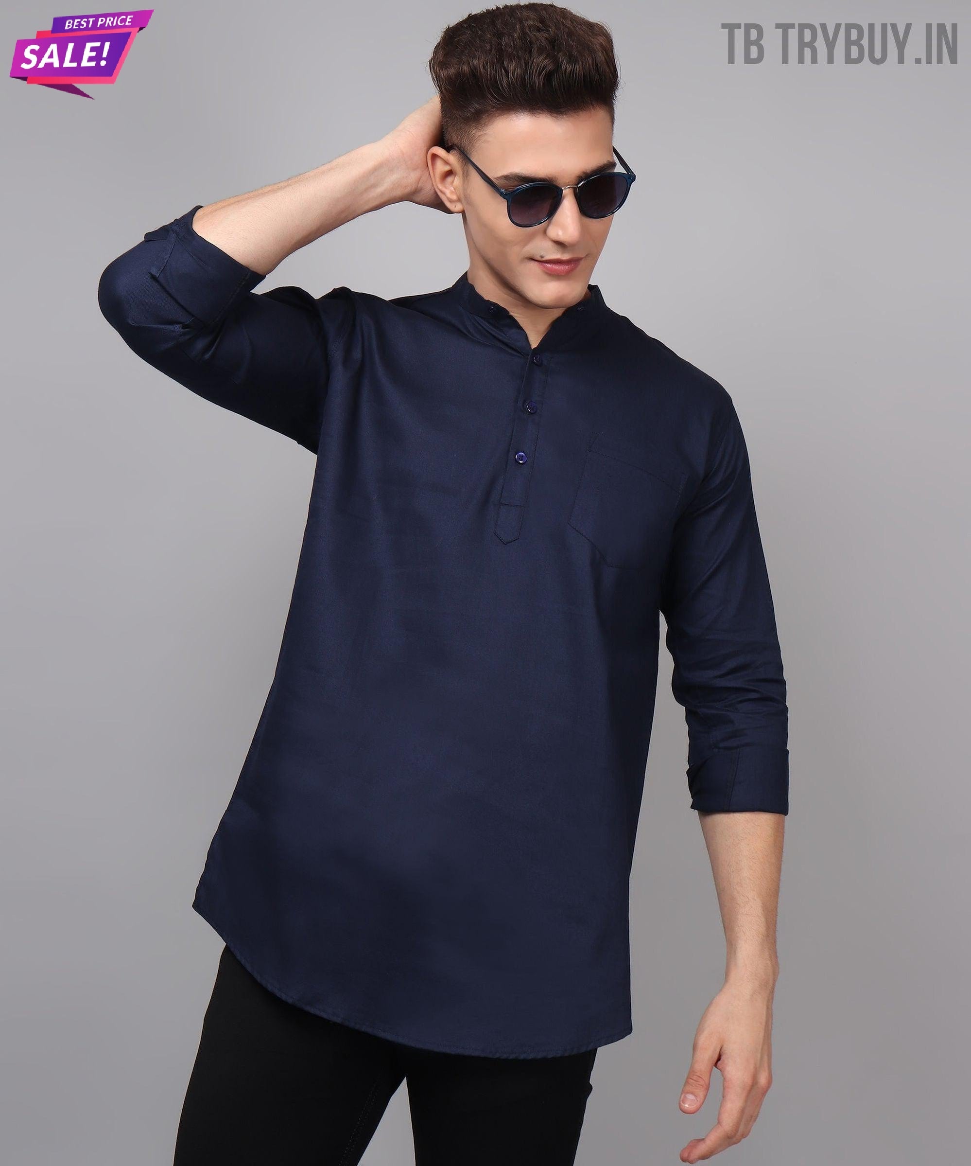 TryBuy Premium Ethnic Navy Blue Kurta for Men