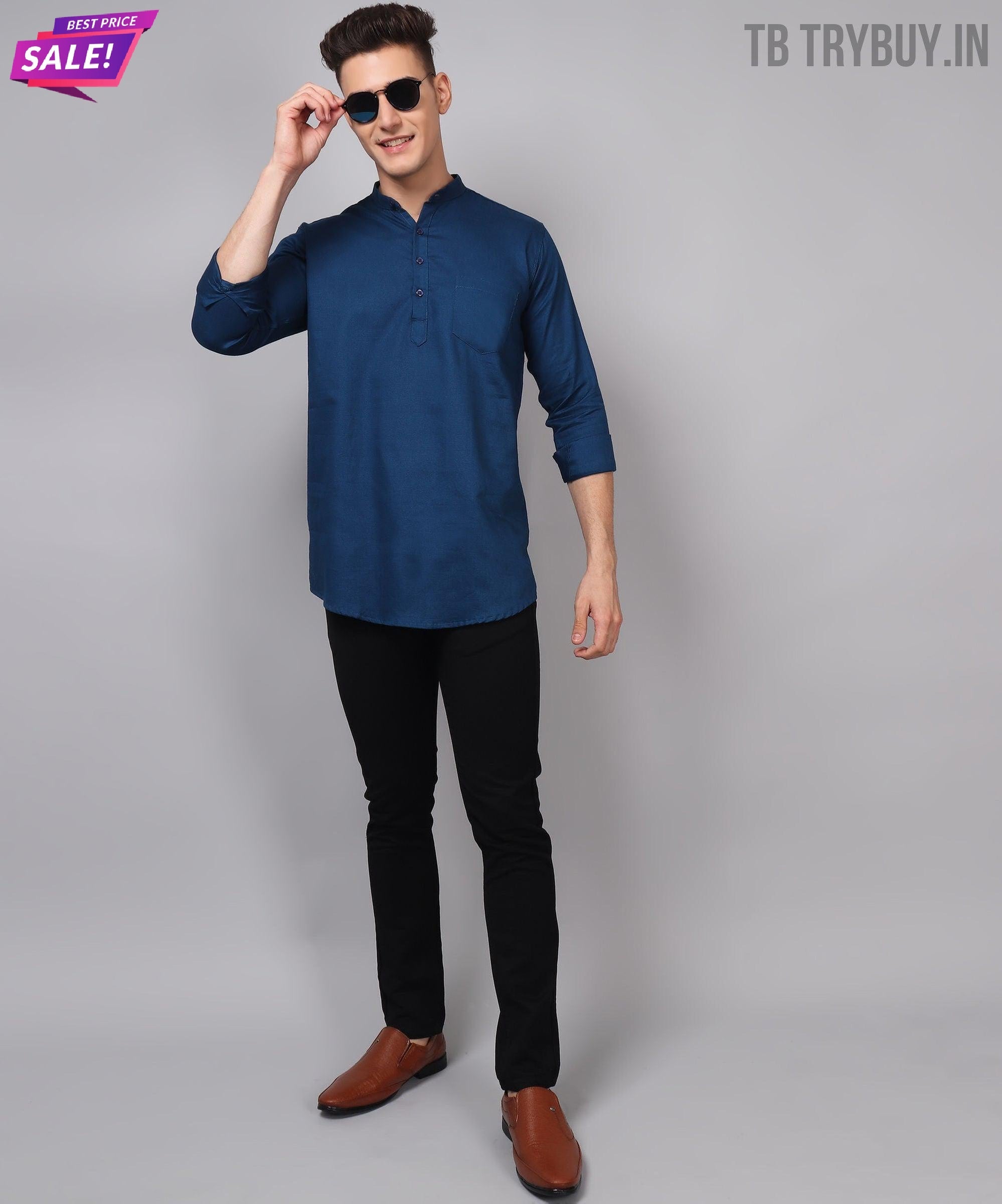 TryBuy Premium Ethnic Blue Kurta for Men