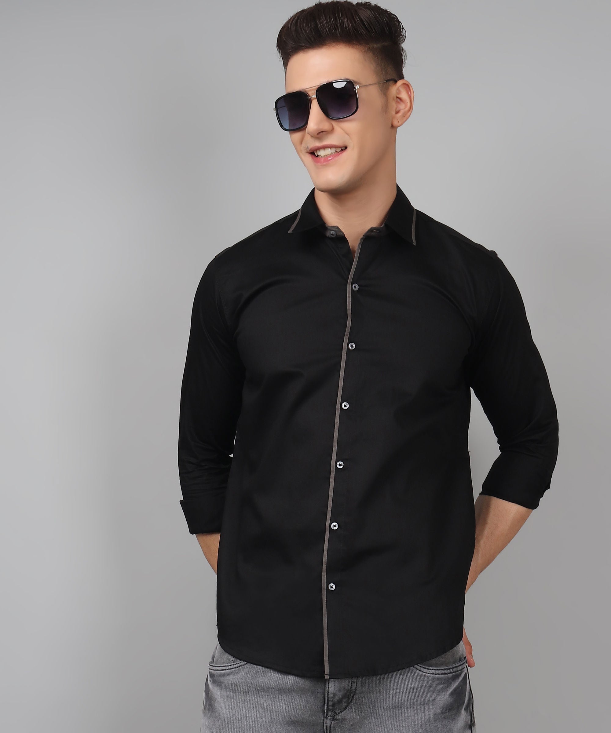 Black Grey Shirt for Men