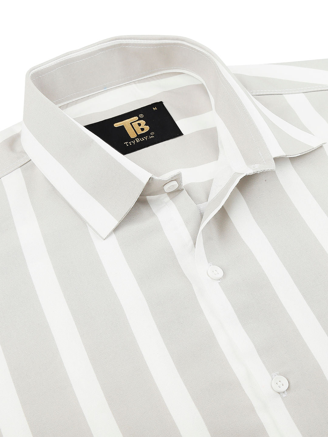 a close up of a white and grey striped shirt