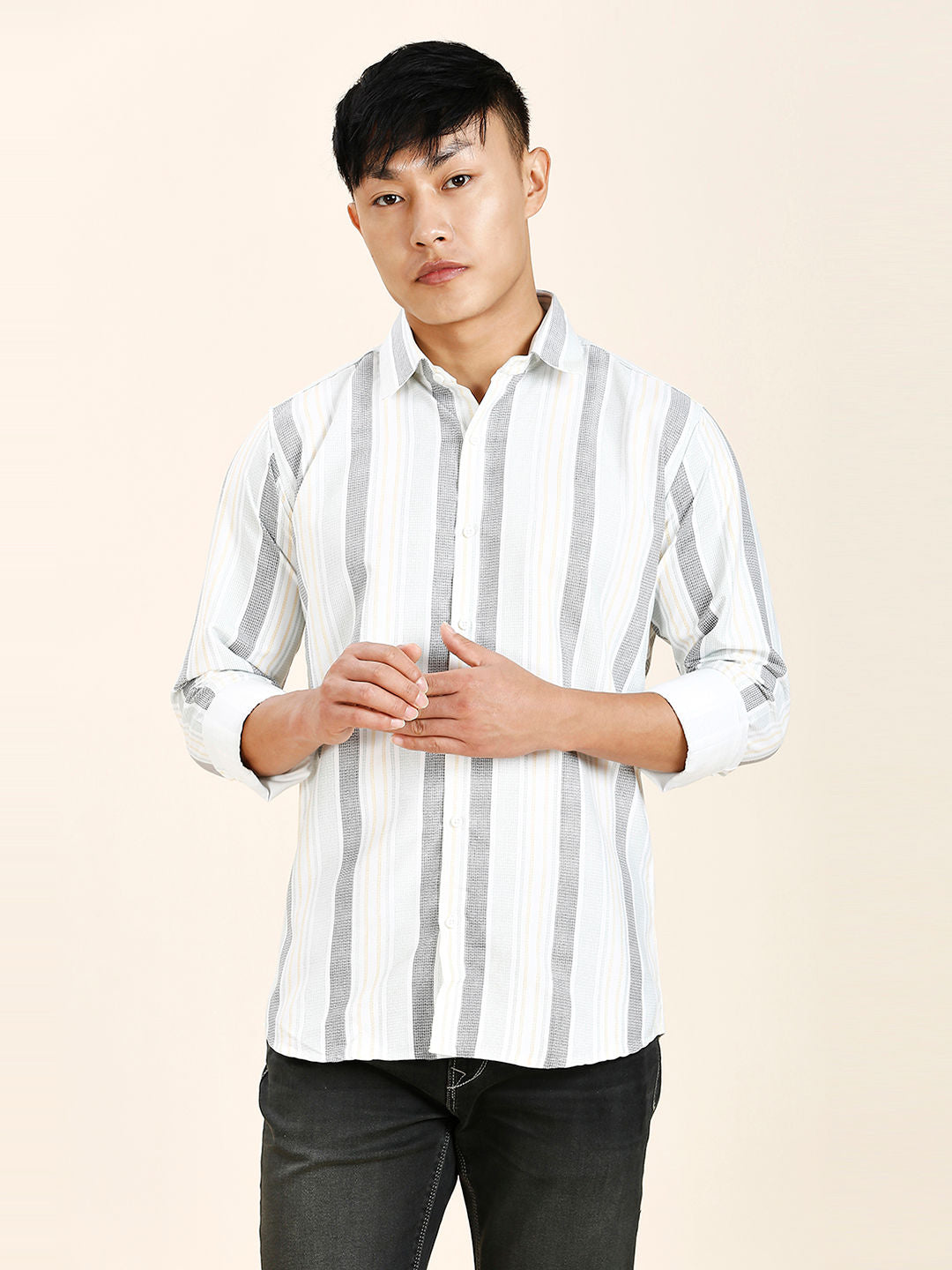 a man in striped shirt 