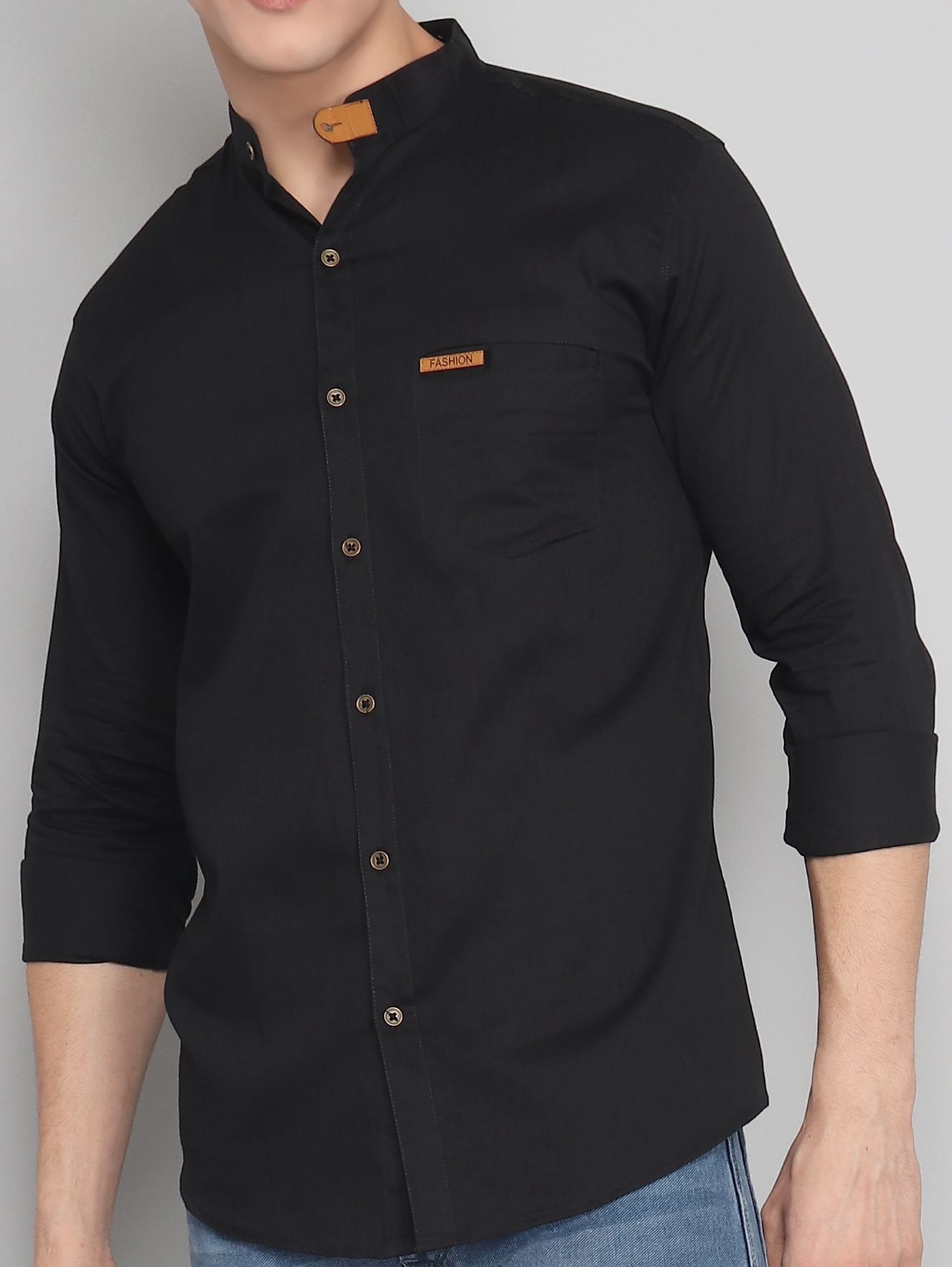 Black Solid Cotton shirt for men