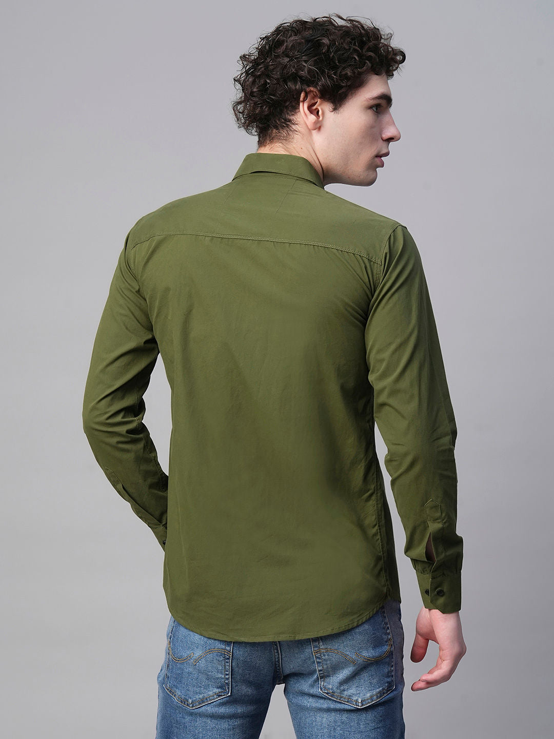 Angers Army Green Solid Cotton Shirts for Men