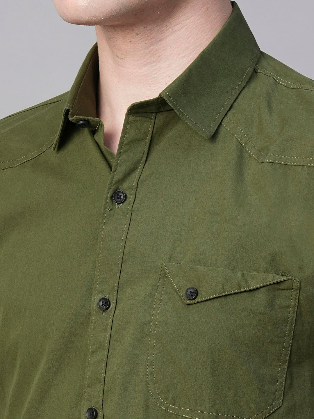 Angers Army Green Solid Cotton Shirts for Men