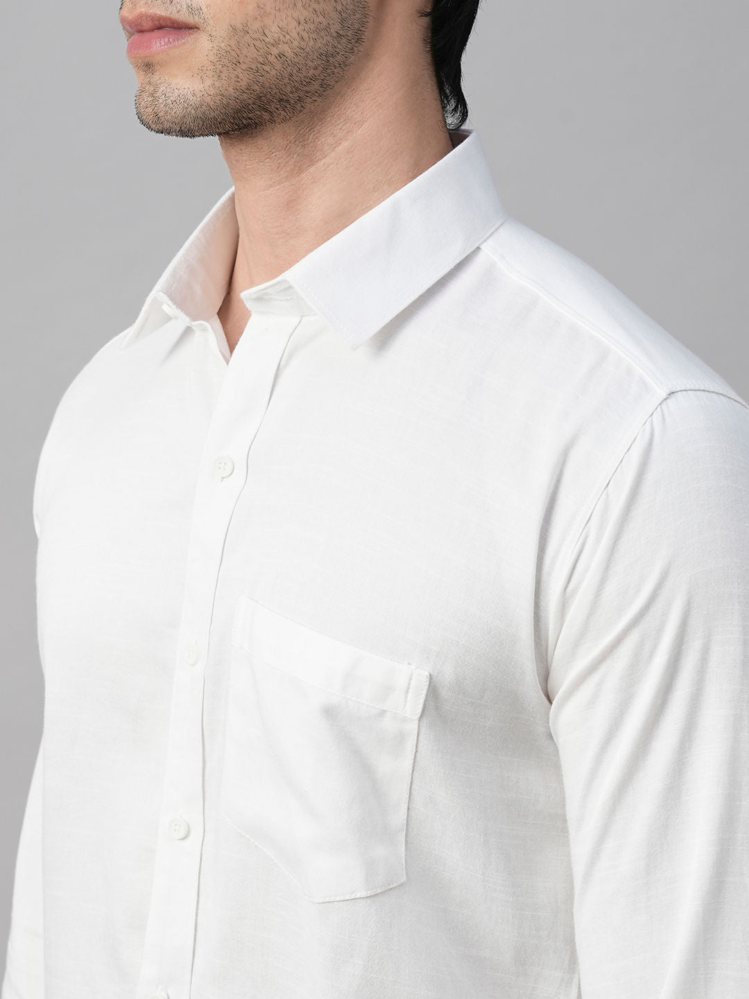 Solid White Cotton Linen Shirts for Men