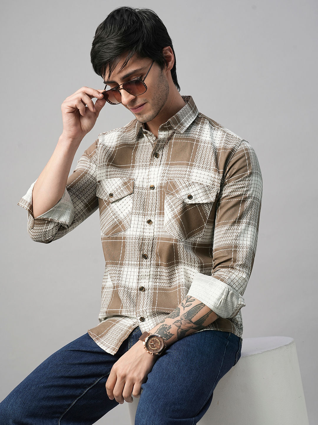 Palermo Checked Double Pocket Shirt for Men