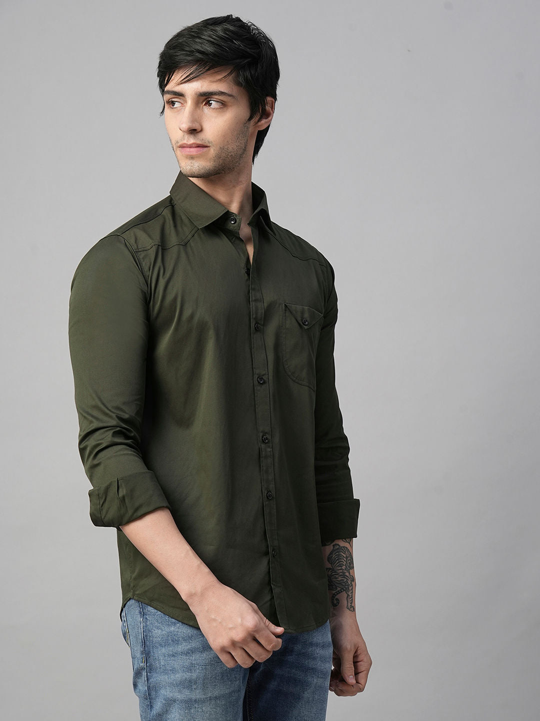 Seine Green Cotton Shirts for Men