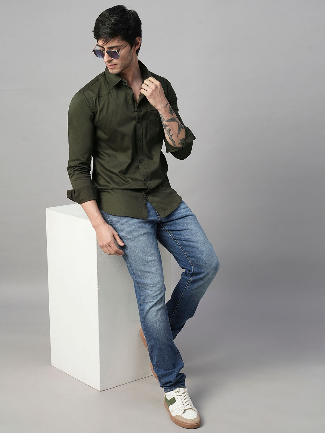 Seine Green Cotton Shirts for Men