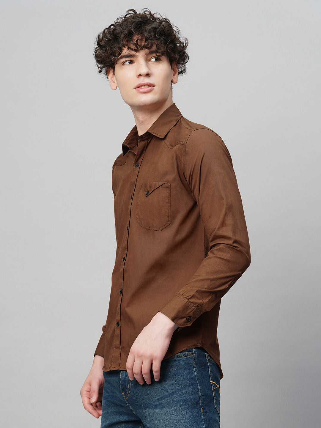 Roadster Brown Solid Shirts for Men