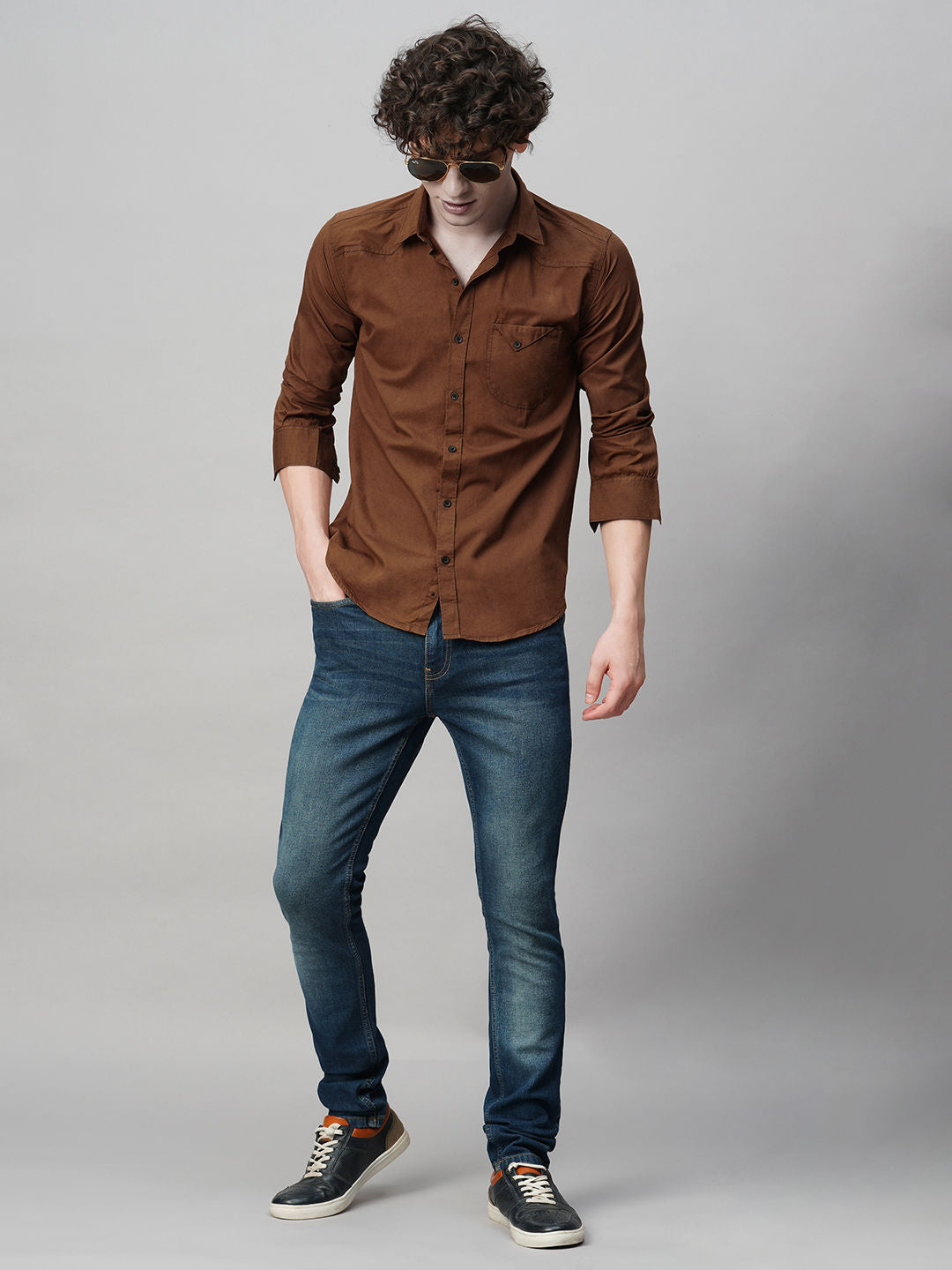 Roadster Brown Solid Shirts for Men