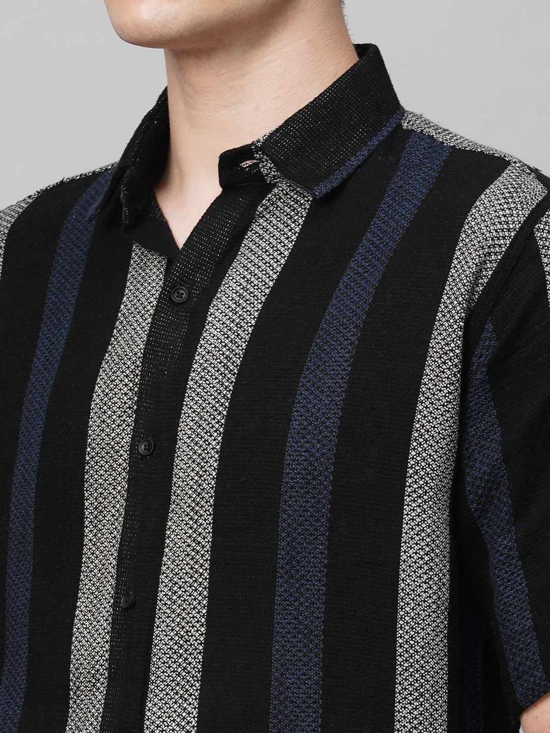 Suave Crochet Striped Half Sleeves Men's Shirt