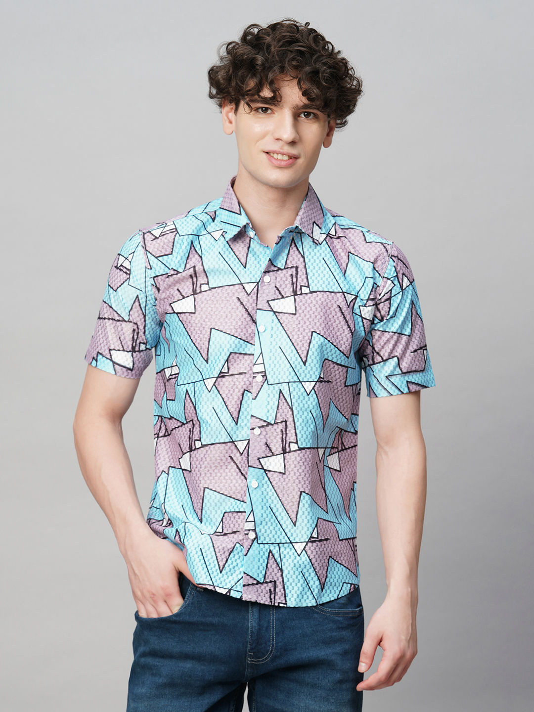 Preppy Printed Half Sleeves Men's Shirt