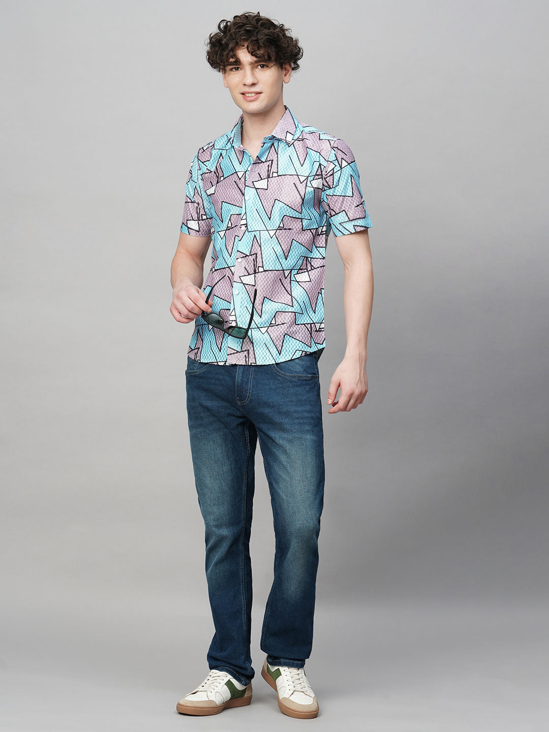 Preppy Printed Half Sleeves Men's Shirt