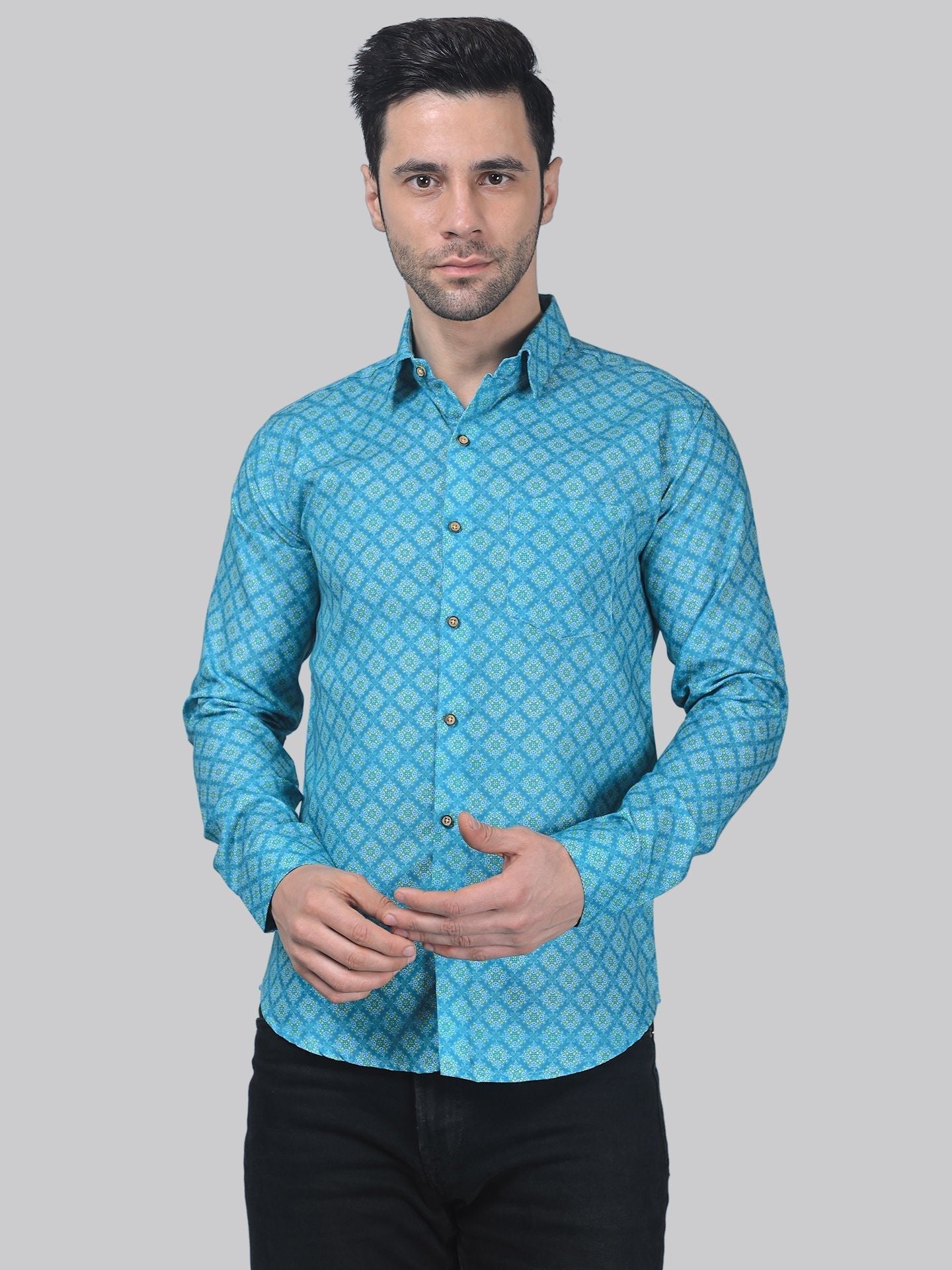 City-sleek Men's Printed Full Sleeve Casual Linen Shirt - TryBuy® USA🇺🇸